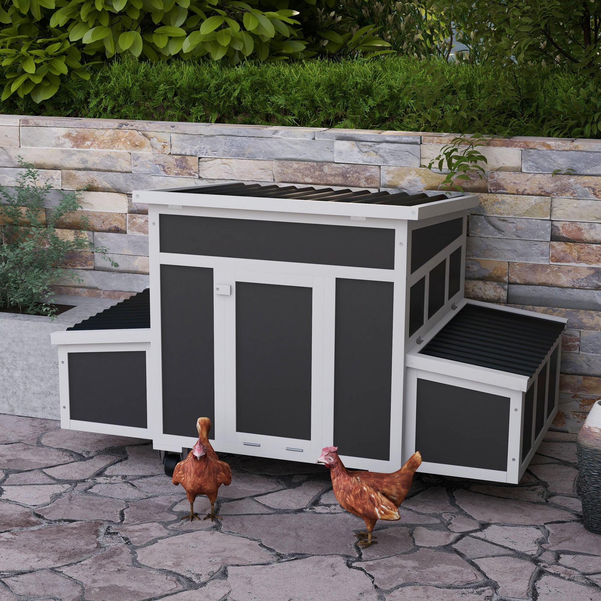 pawhut-poulailler-sur-roues-gris-fonc-avec-pondoirs-pour-6-poules image 4