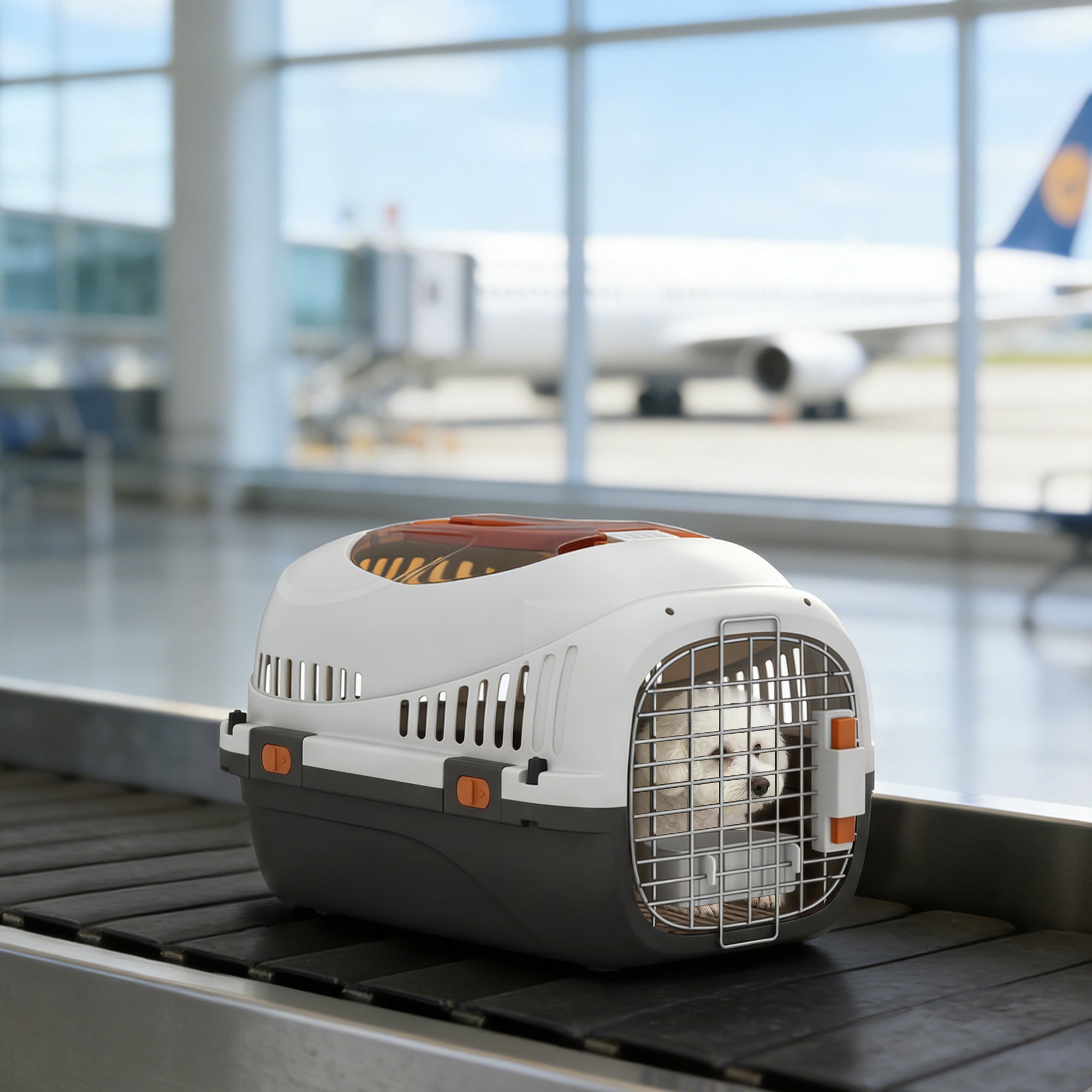 pawhut-transporteur-pour-animaux-en-plastique-coque-dure-avec-porte-en-acier-et- image 4
