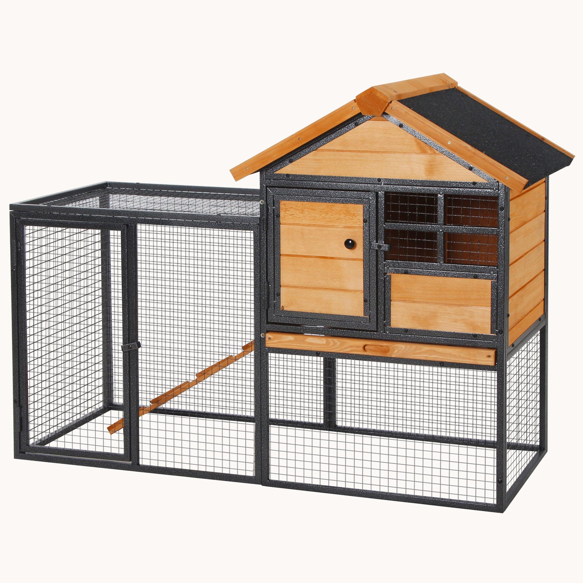 pawhut-clapier-lapins-2-niveaux-48-avec-enclos-habitat-bois-pour-lapins-poules-c image 3
