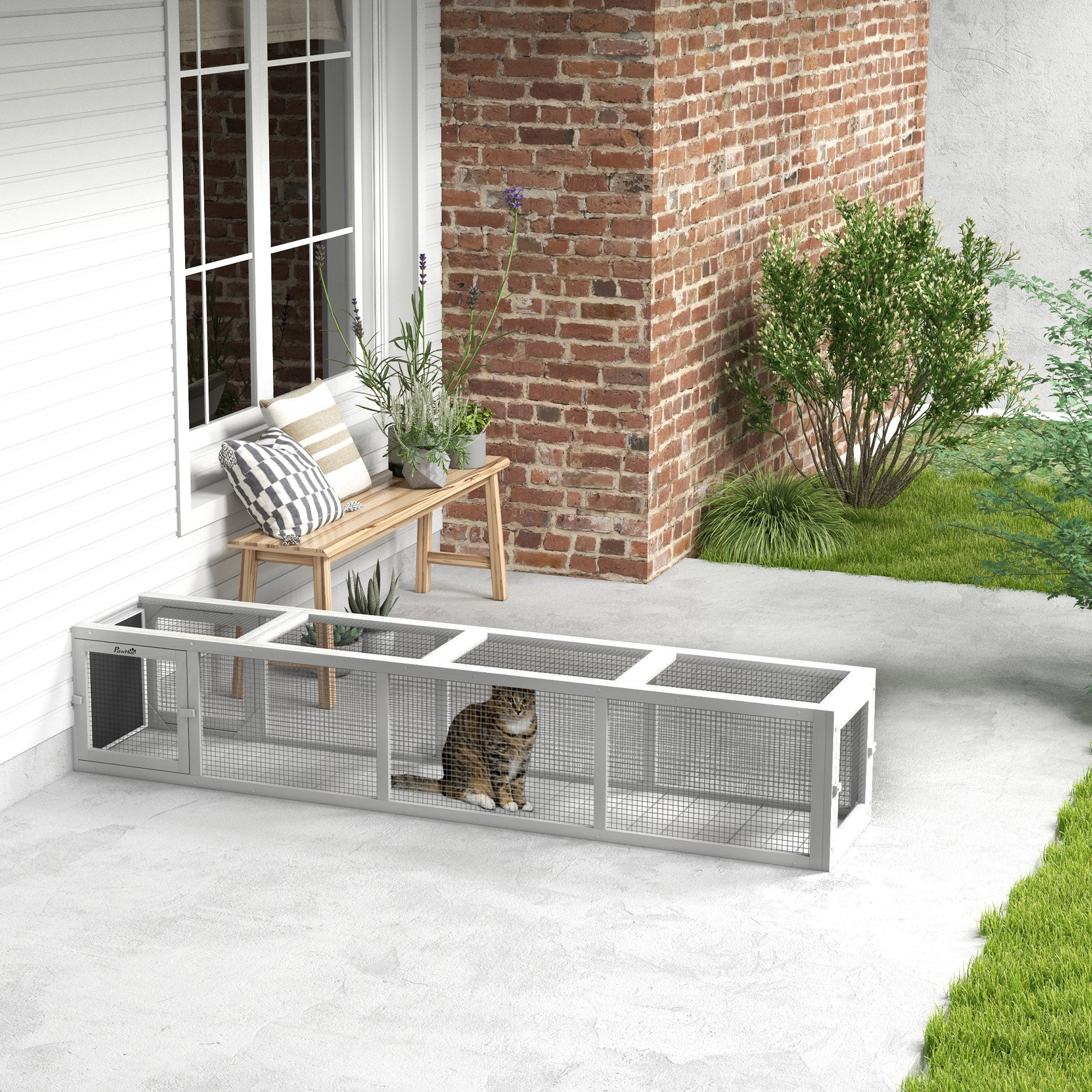 pawhut-tunnel-labyrinthe-ext-rieur-pour-chat-200-cm-avec-4-portes-blanc image 3
