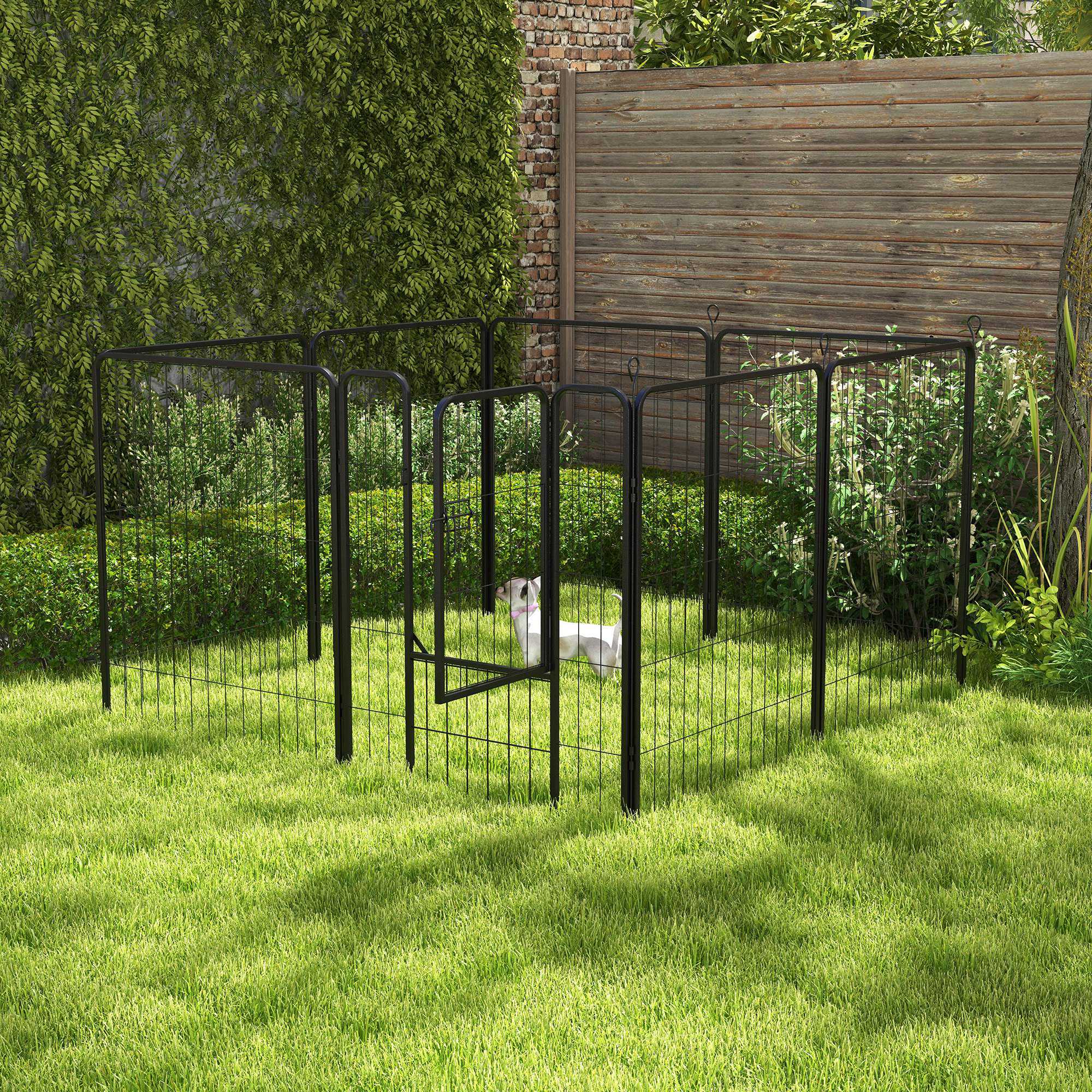 pawhut-parc-chien-acier-8-panneaux-hauteur-100-cm-avec-verrou-et-piquets image 4
