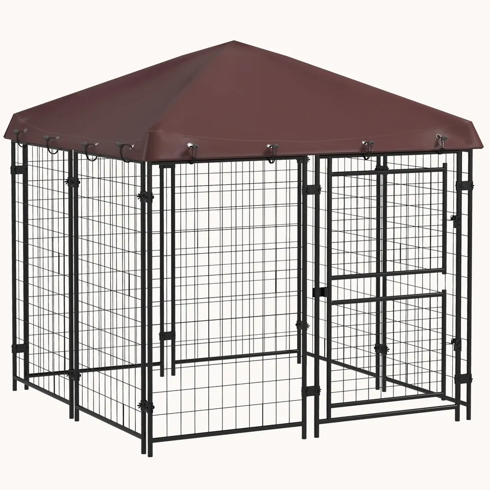 pawhut-chenil-ext-rieur-4-6-x-4-6-x-5-tanche-marron-avec-double-porte-pour-chien image 1