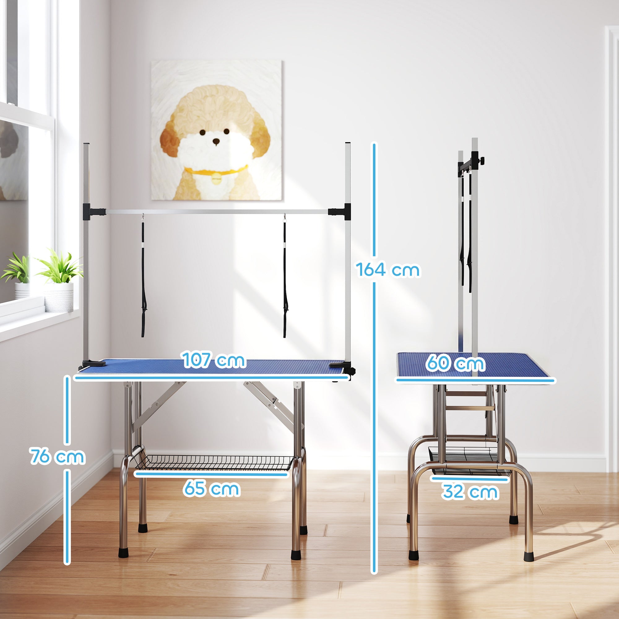 pawhut-table-de-toilettage-pliable-pour-chien-107x60x170cm-plateau-caoutchouc-bl image 5