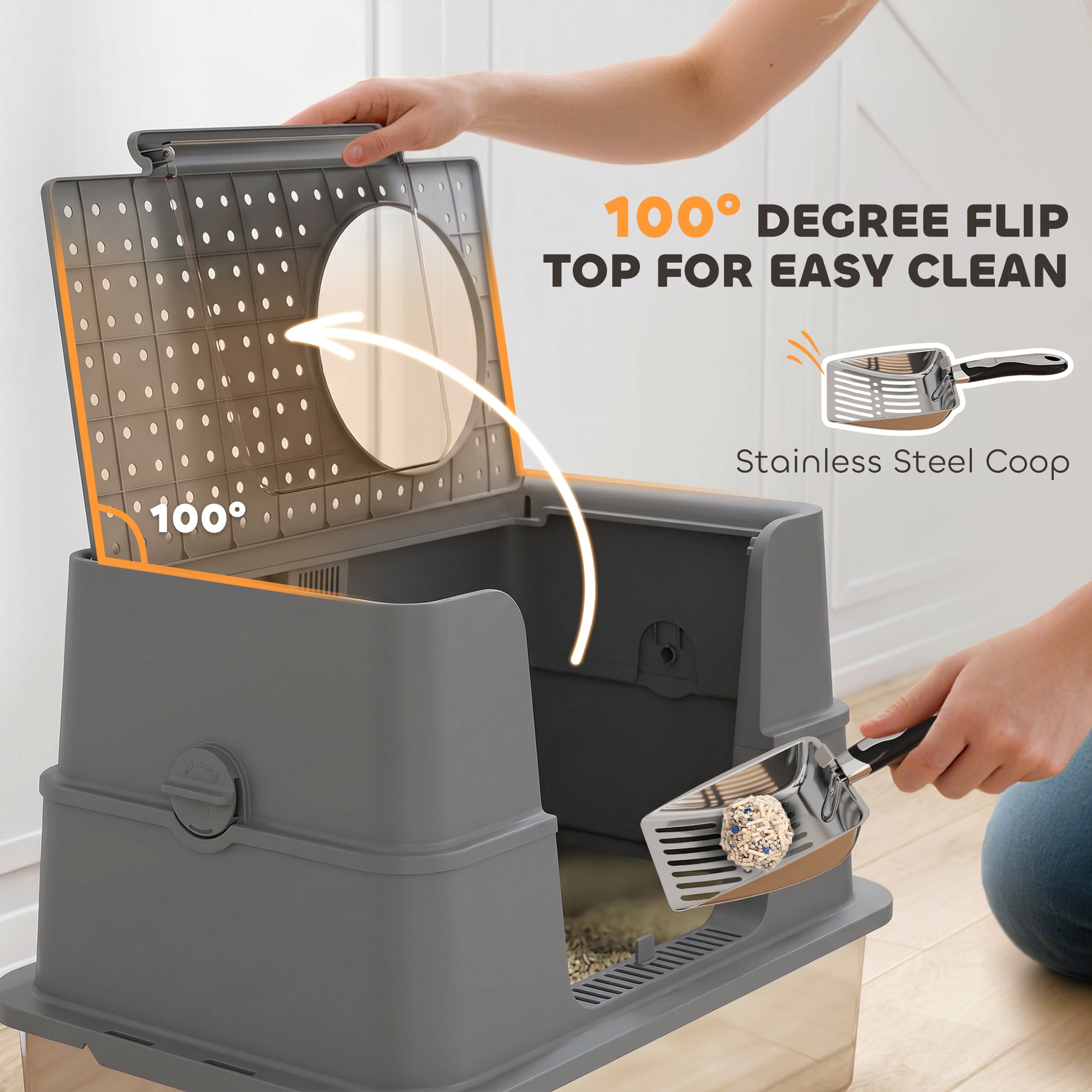 pawhut-liti-re-xl-en-acier-inoxydable-avec-couvercle-rabattable-100-et-pelle-gri image 8