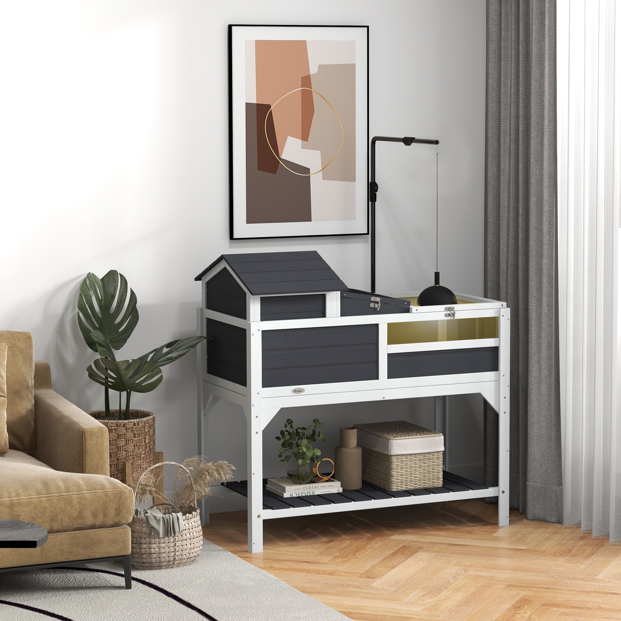 pawhut-habitat-tortue-2-niveaux-avec-lampe-r-glable-maison-amovible-et-tag-re-gr image 4