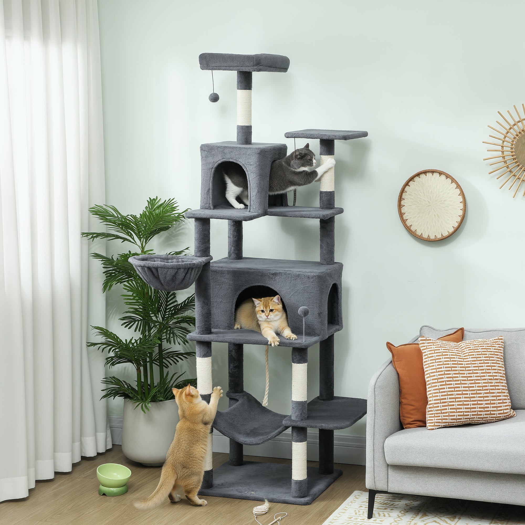 pawhut-arbre-chat-g-ant-202-cm-multi-niveaux-6-griffoirs-2-niches-2-perchoirs-2- image 3