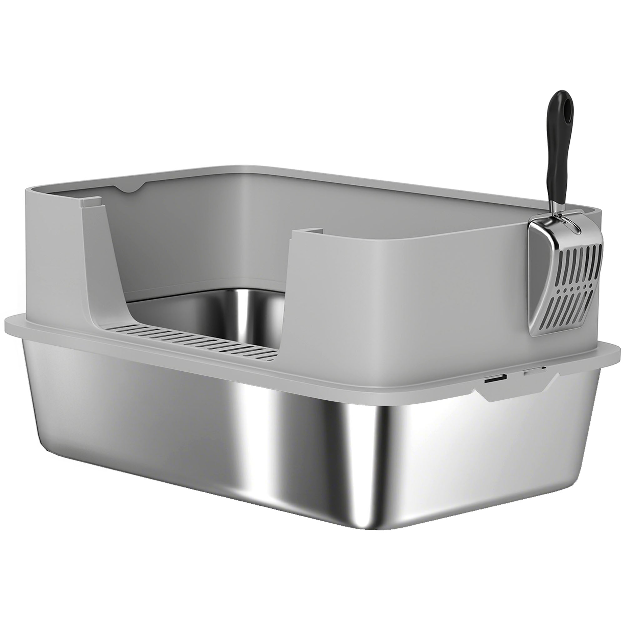 pawhut-bac-liti-re-xl-en-inox-avec-pelle-bords-hauts-gris image 2