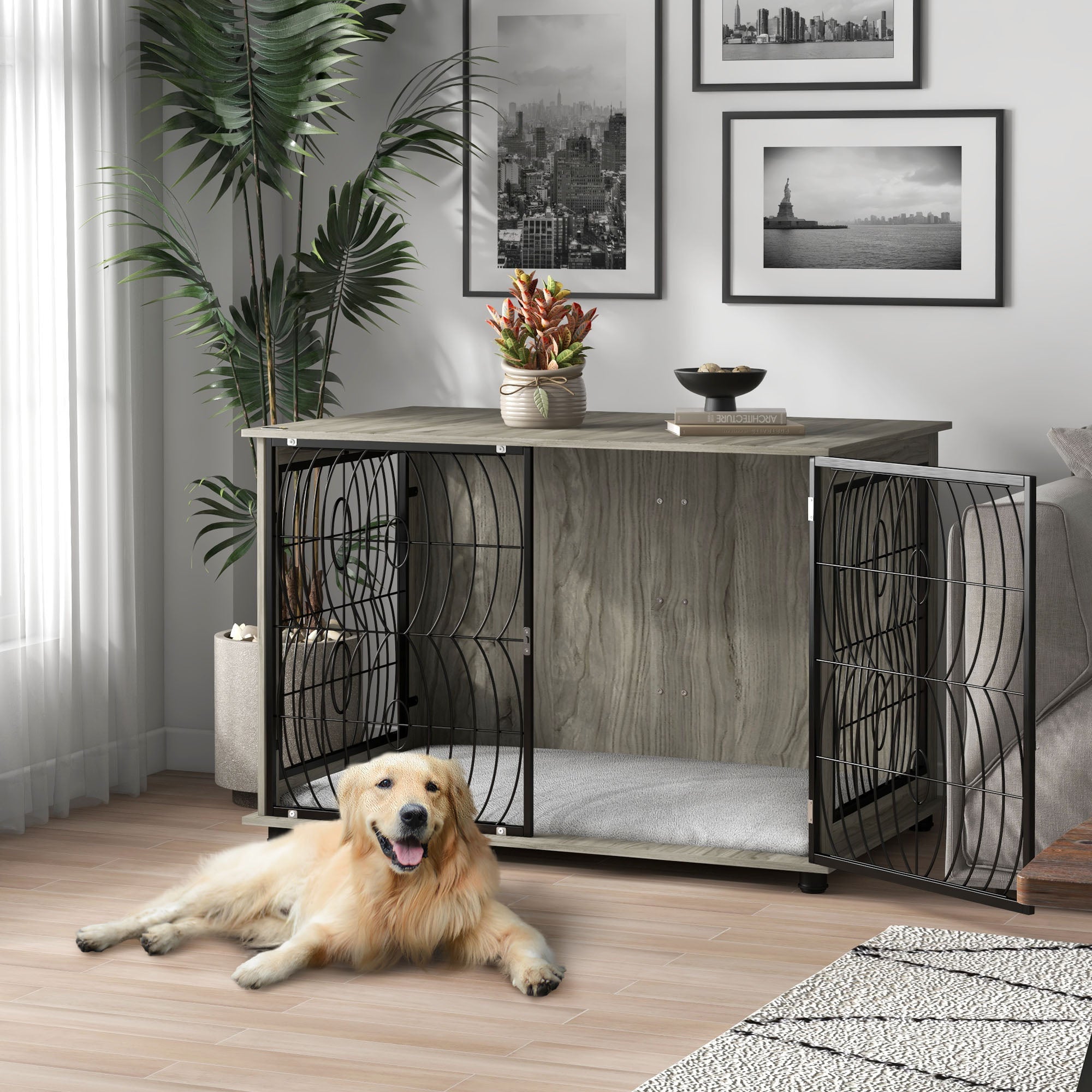 pawhut-niche-chien-table-d-appoint-118-x-75-x-82-cm-avec-coussin-pour-grands-chi image 3
