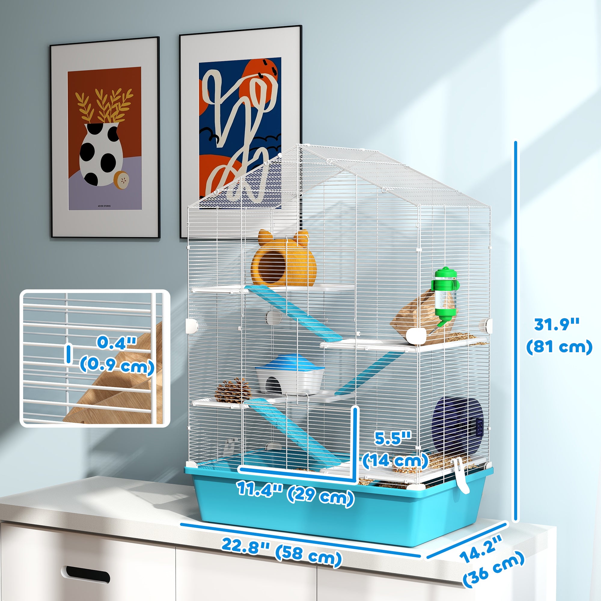 pawhut-cage-pour-hamster-5-niveaux-avec-plateformes-rampes-et-roue-d-exercice-bl image 5