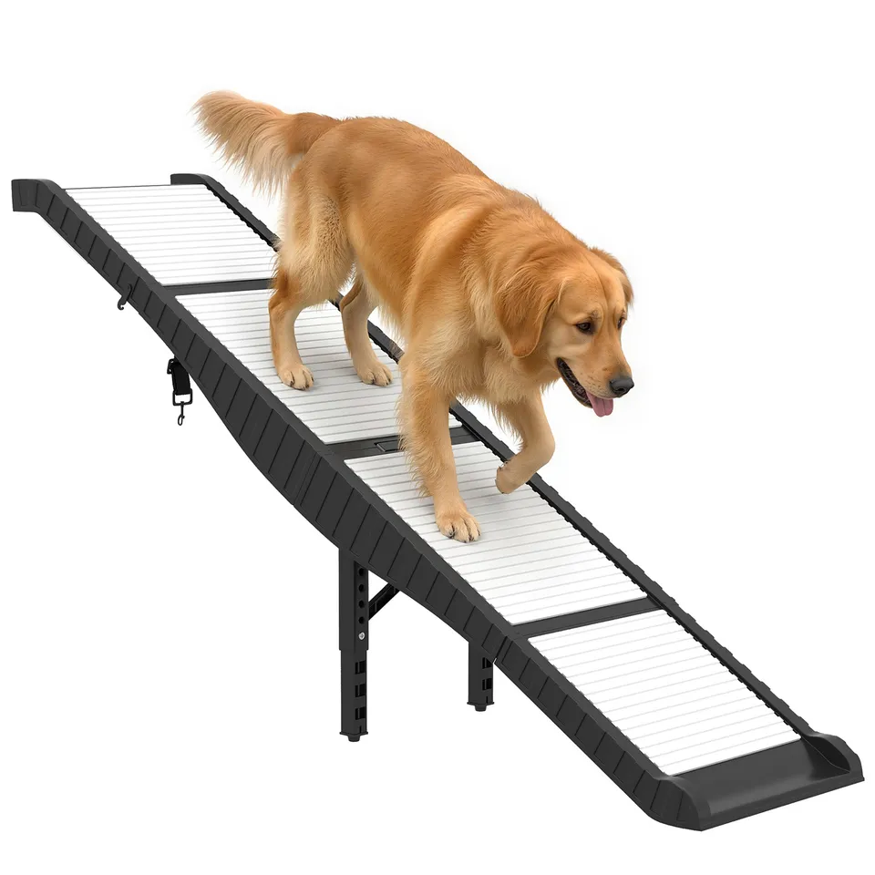 pawhut-rampe-de-voiture-pliable-pour-chien-antid-rapante-blanche image 1