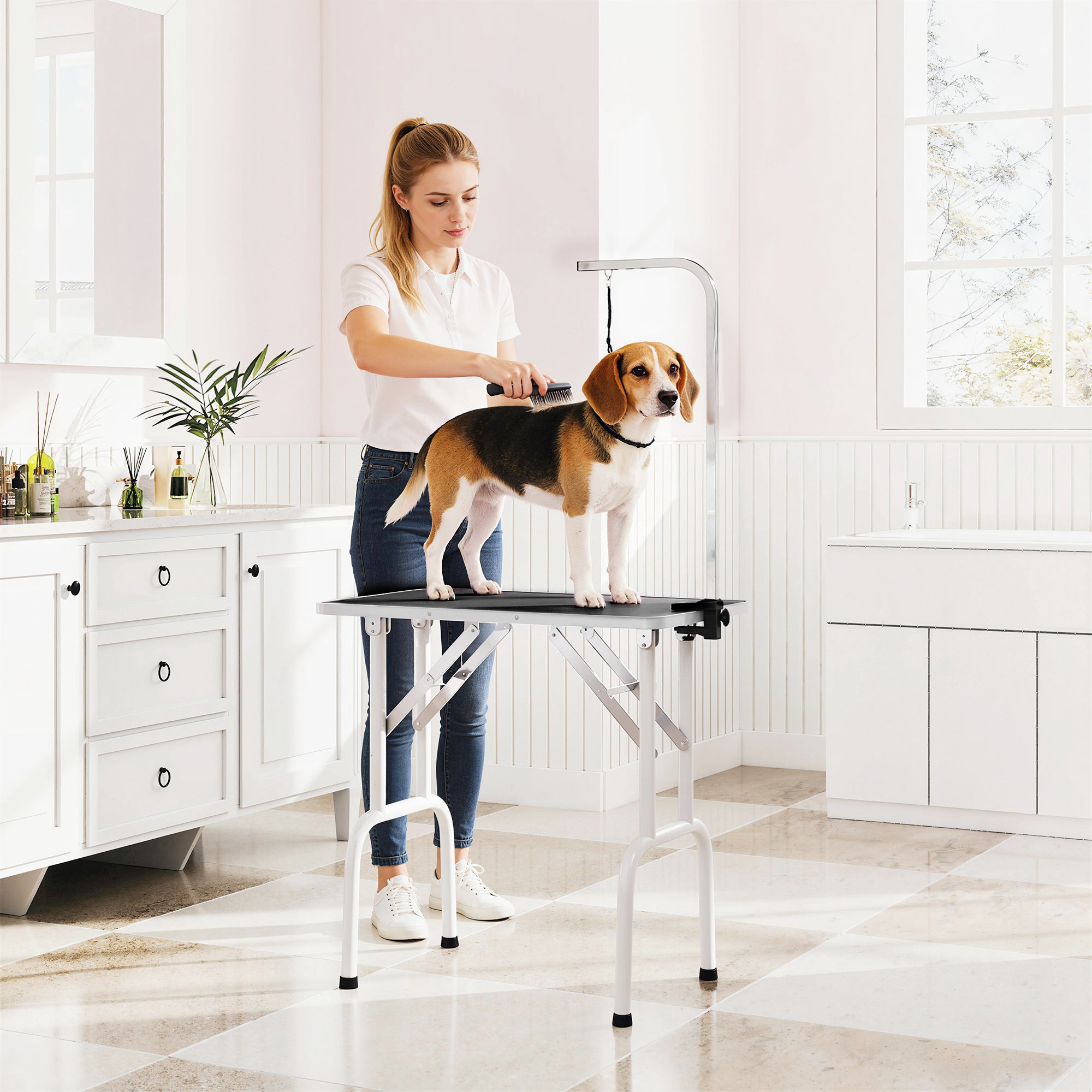 pawhut-table-de-toilettage-chien-pliable-81-cm-avec-bras-r-glable-20-60-cm-noire image 3