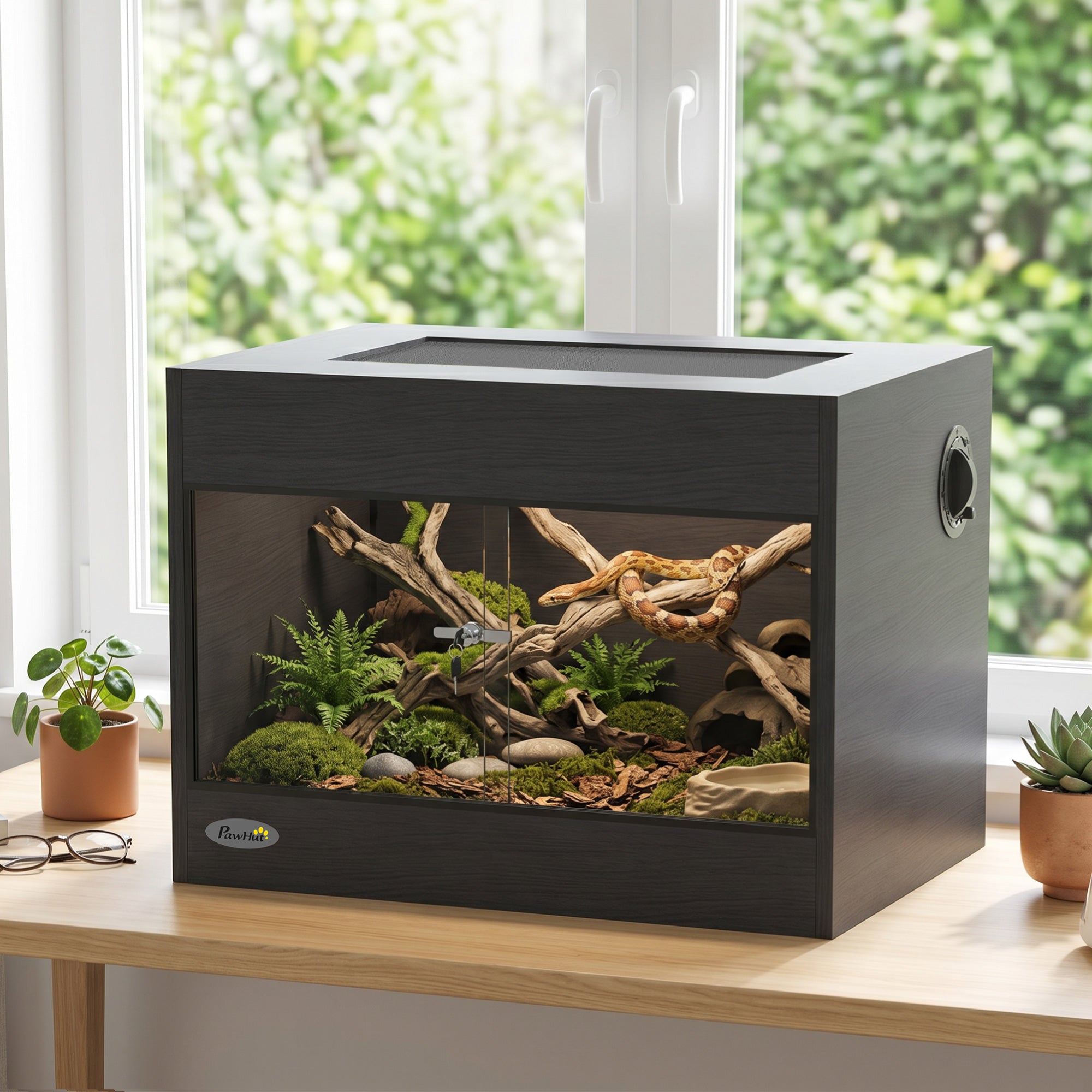 pawhut-terrarium-pour-reptiles-60-x-45-x-45-cm-noir-avec-portes-vitr-es-coulissa image 3