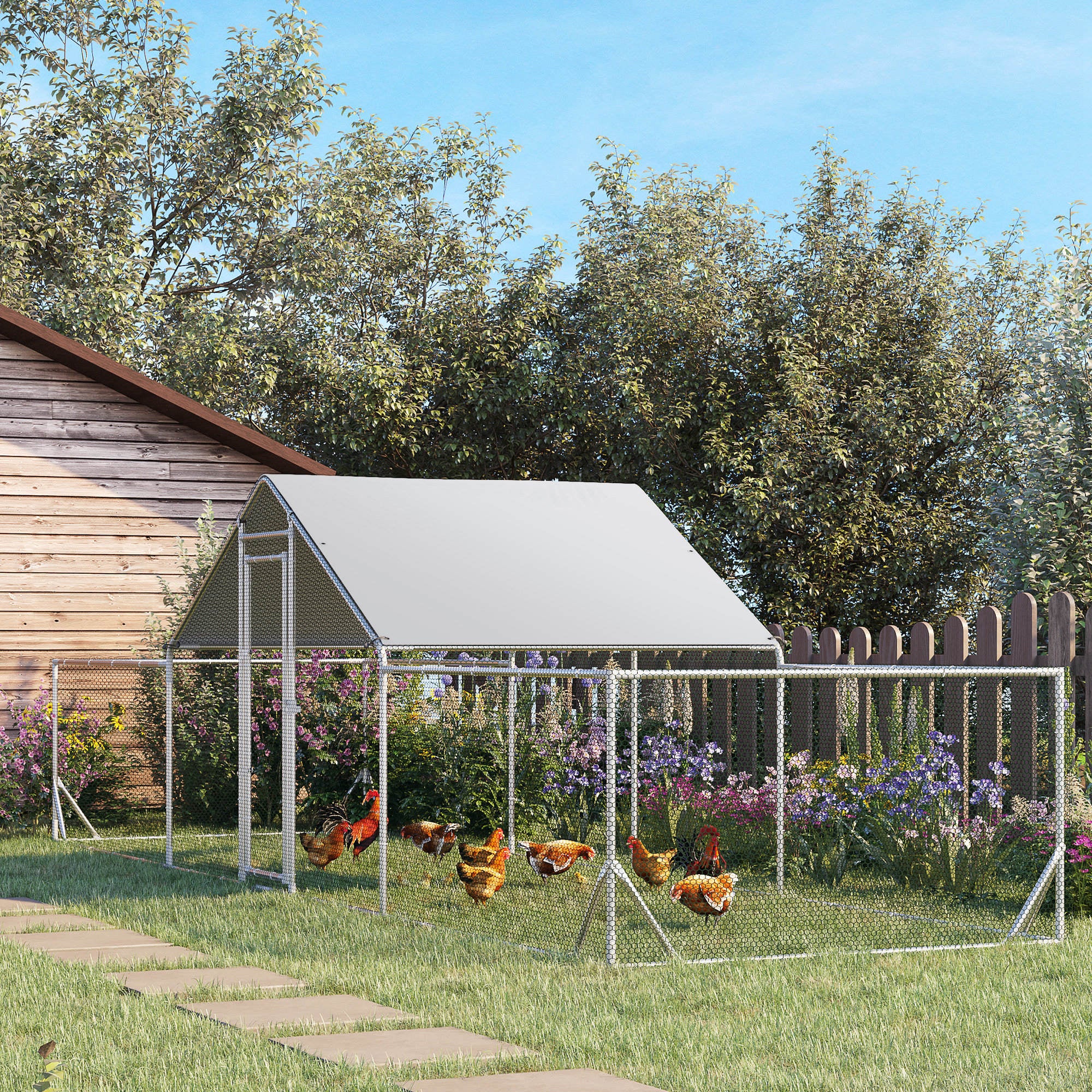 pawhut-parcours-poules-walk-in-m-tal-23-x-6-6-avec-b-che-tanche-argent image 3