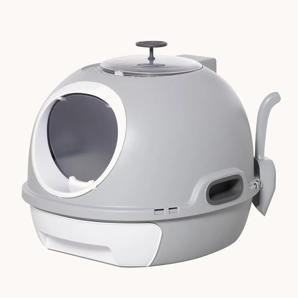 pawhut-bac-liti-re-chat-ferm-avec-puits-de-lumi-re-gris image 1