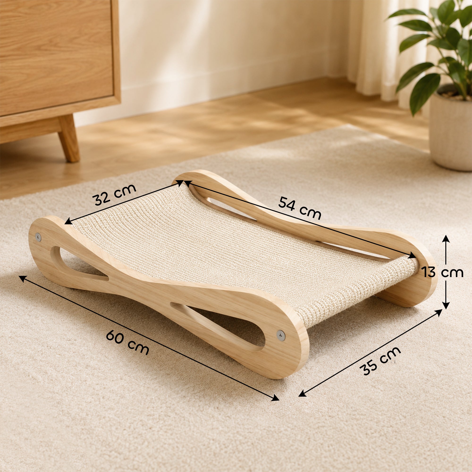 pawhut-griffoir-2-en-1-en-sisal-avec-lit-lounge-bois-de-pin-60-x-35-x-13-cm-blan image 5