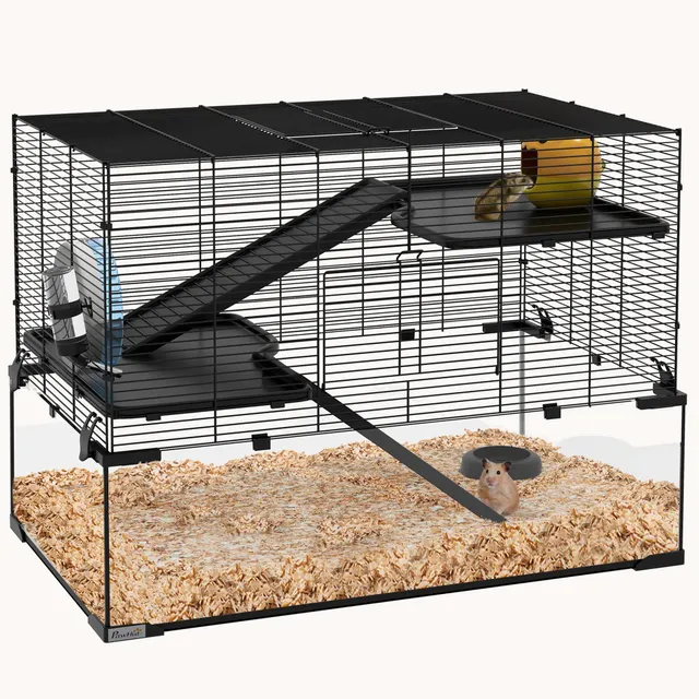 pawhut-cage-hamster-3-tages-avec-fond-en-verre-tremp-79-x-48-x-57-cm image 1