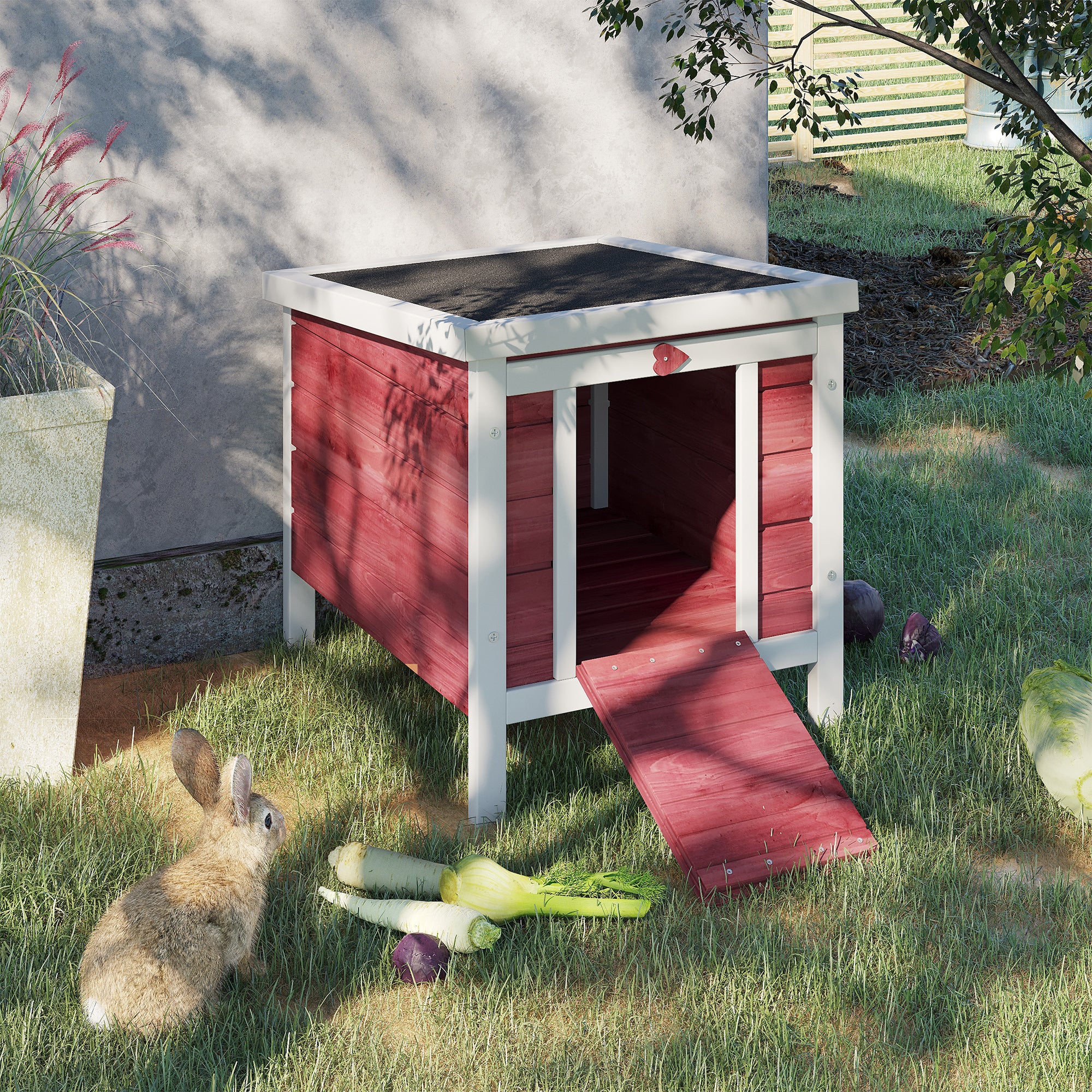 pawhut-clapier-lapin-sur-lev-en-bois-toit-ouvrant-rouge image 3
