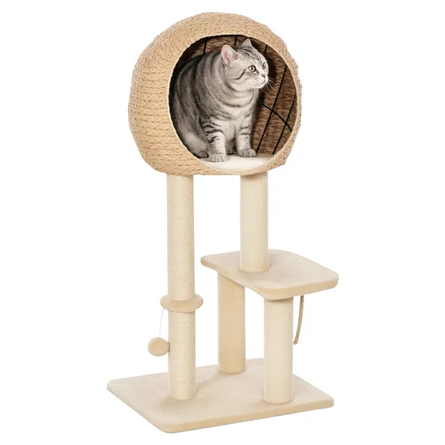 pawhut-arbre-chat-multi-niveaux-39-avec-grattoir-en-sisal-et-condo image 1