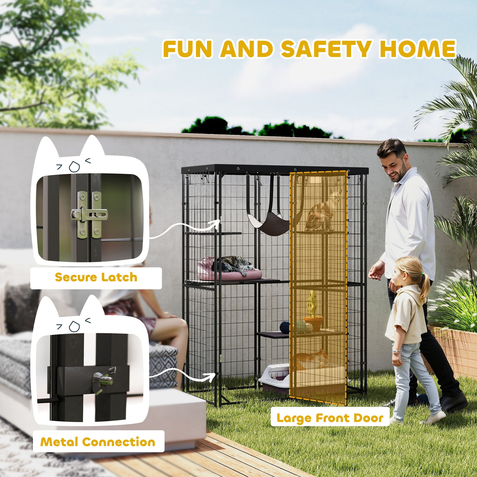 pawhut-catio-enclos-ext-rieur-pour-chat-noir-avec-4-plateformes-hamac-et-housse image 8