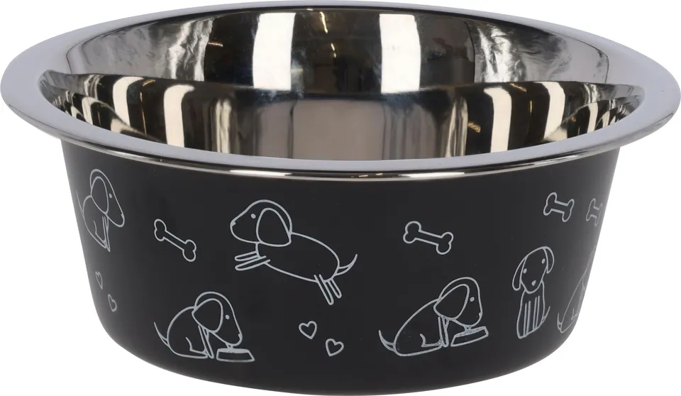 kerbl-pet-gamelle-pour-chien-en-acier-inoxydable-noire-900-ml-avec-motif image 1