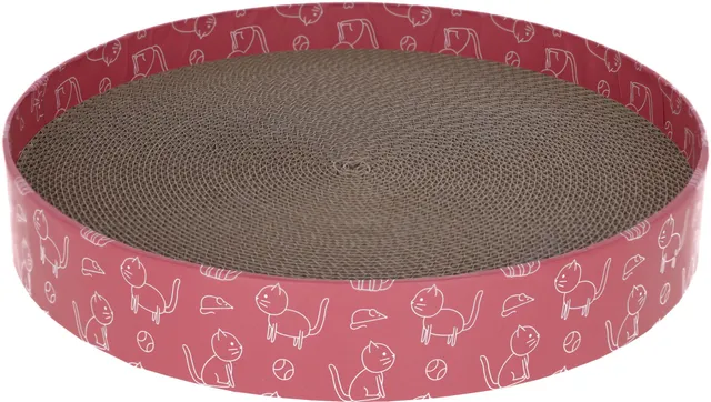 kerbl-pet-circle-griffoir-carton-ondul-recycl-rose-34-x-5-5-cm-avec-herbe-chat image 1