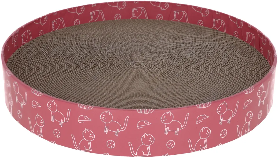 kerbl-pet-circle-griffoir-carton-ondul-recycl-rose-34-x-5-5-cm-avec-herbe-chat image 1