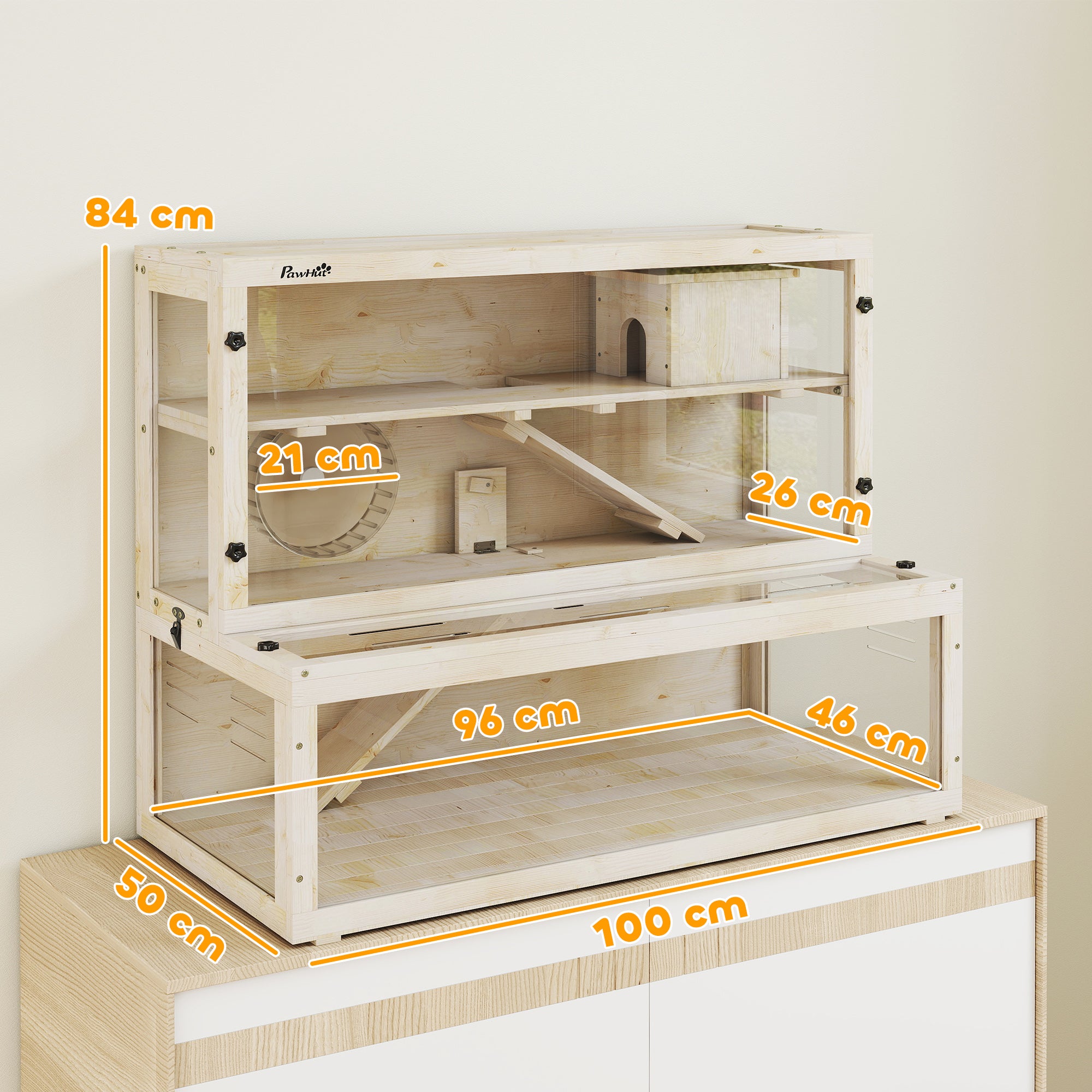 pawhut-cage-hamster-bois-3-tages-100-x-50-x-84-cm-avec-roue image 5
