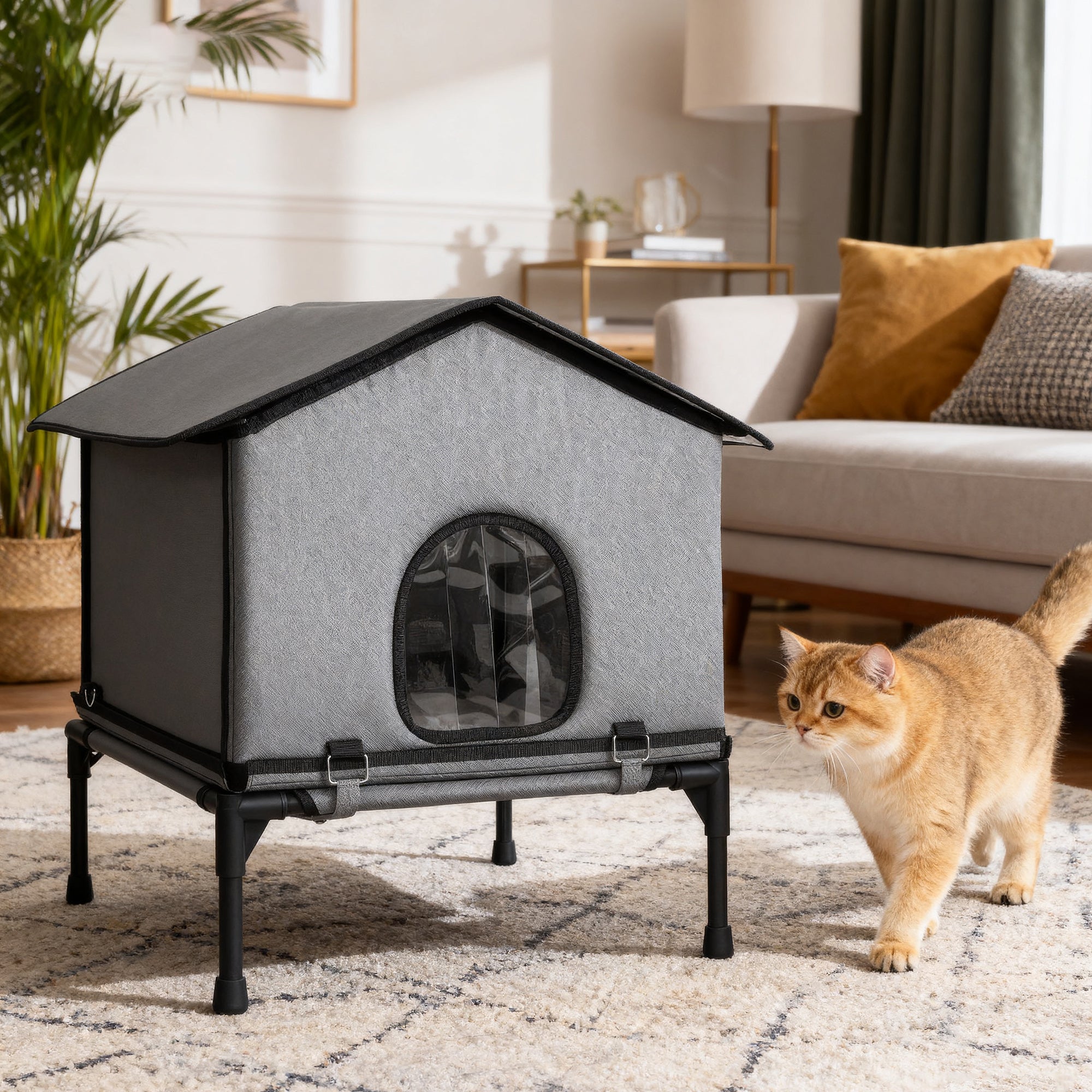 pawhut-abri-chat-ext-rieur-sur-lev-et-lit-combin-gris image 3