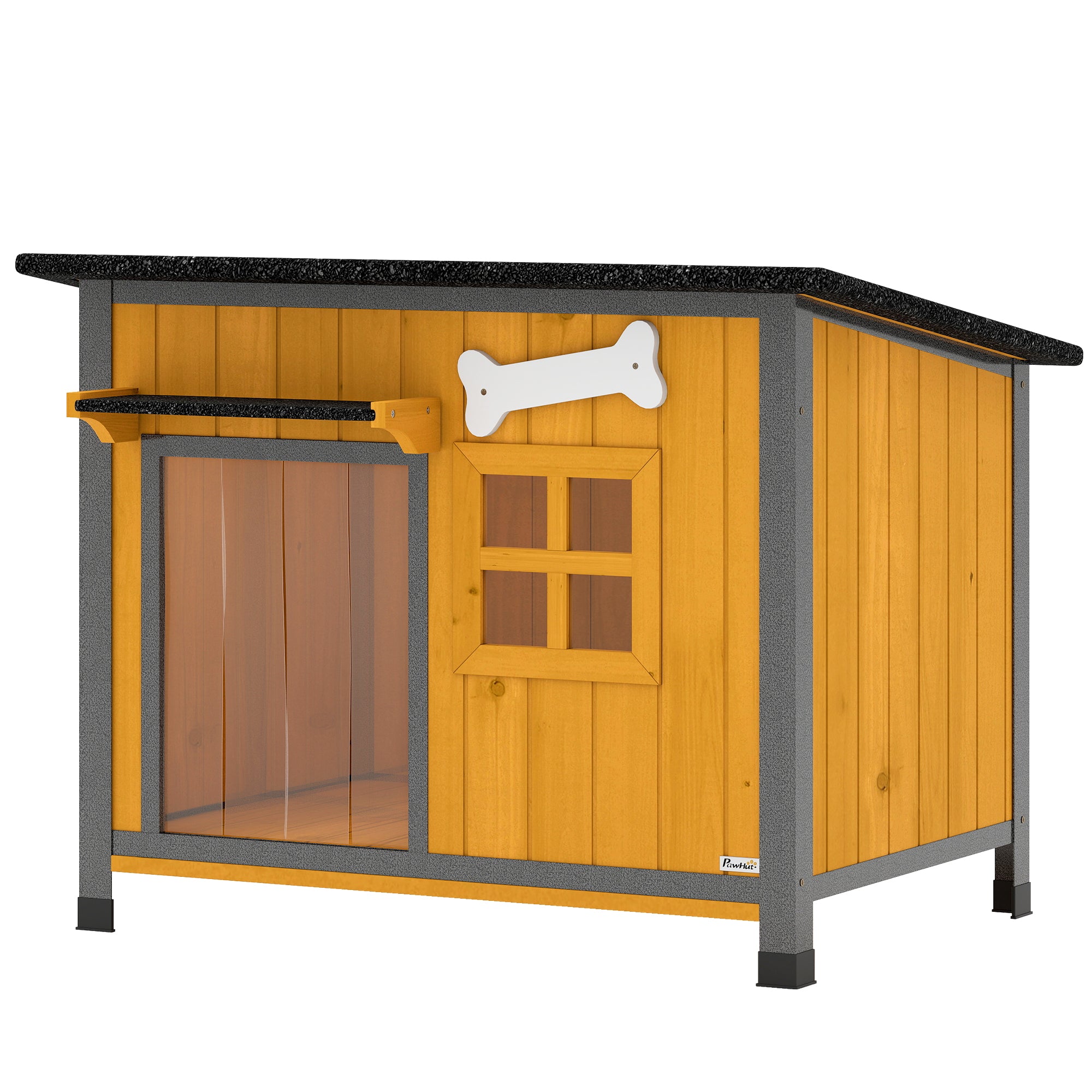 pawhut-niche-pour-chien-armature-acier-avec-toit-ouvrable-jaune image 2