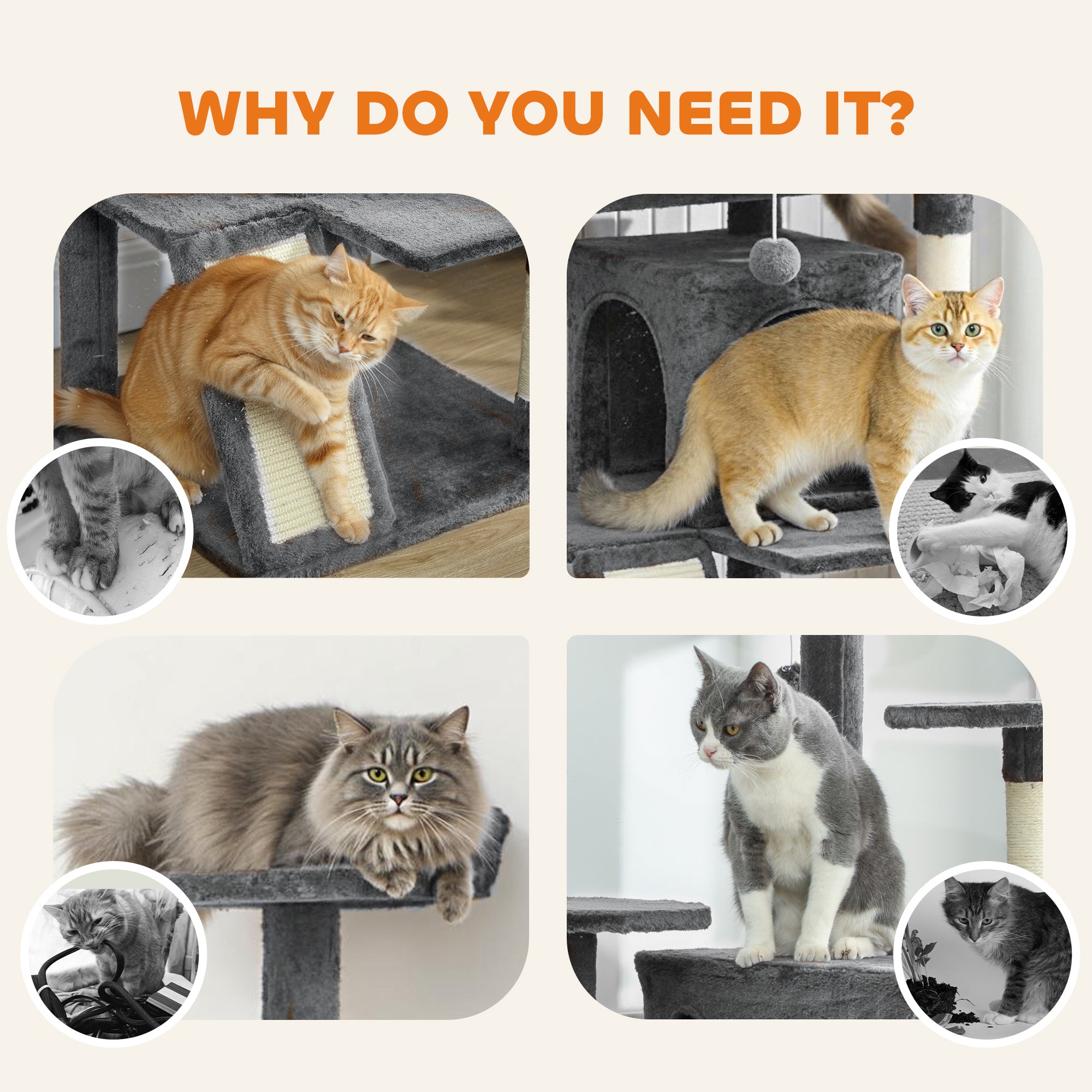 pawhut-arbre-chat-160-cm-avec-niches-lit-rampe-et-griffoir-gris-fonc image 8