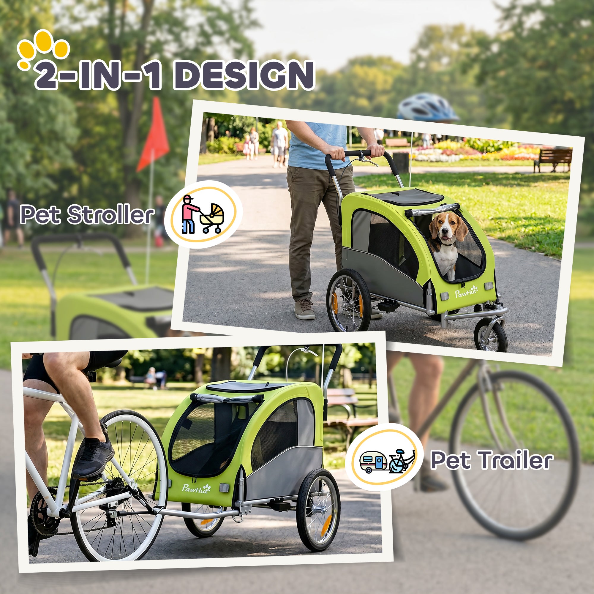 pawhut-remorque-v-lo-et-poussette-2-en-1-pour-chien-avec-suspension-vert image 6