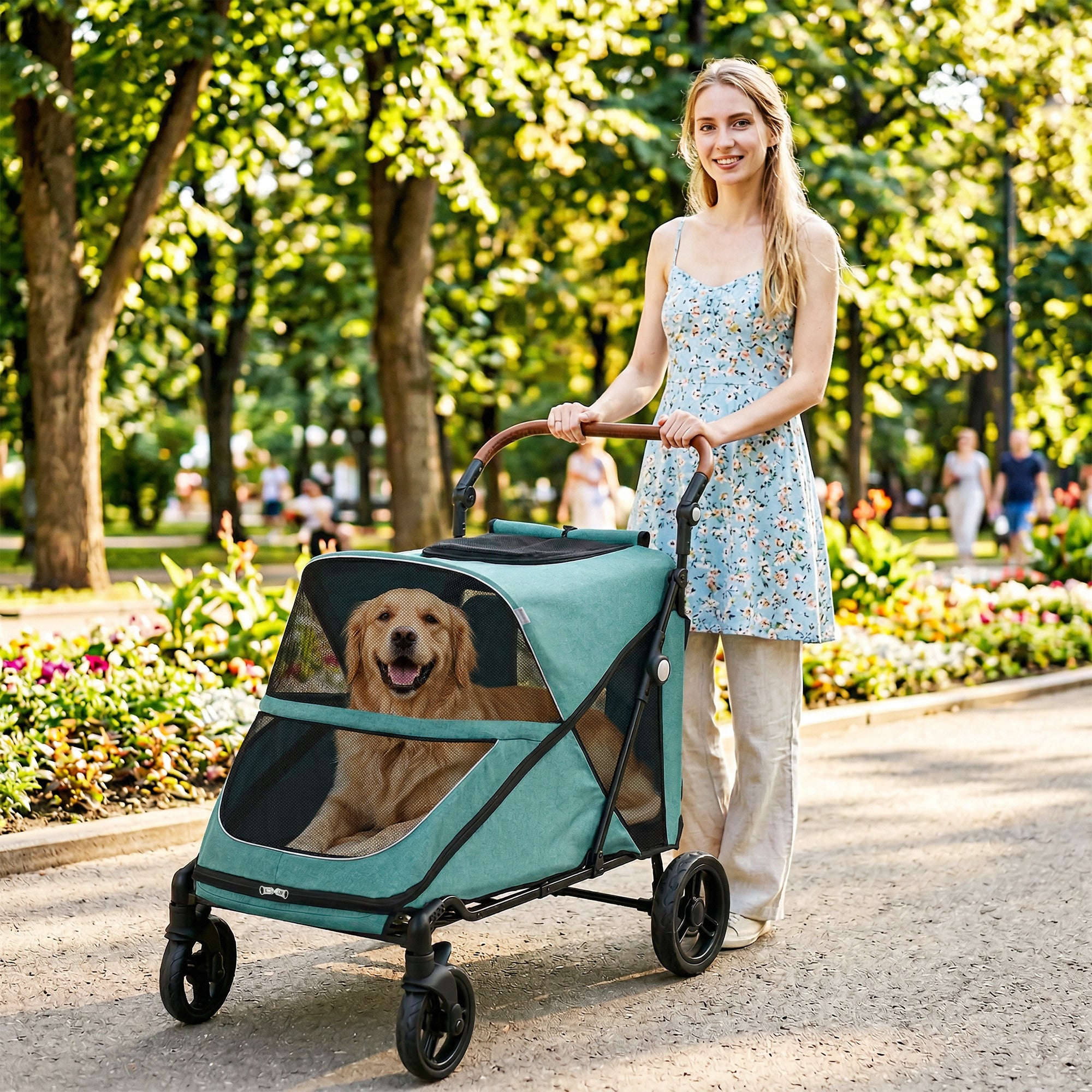 pawhut-poussette-chien-large-pliage-une-main-bleu image 4