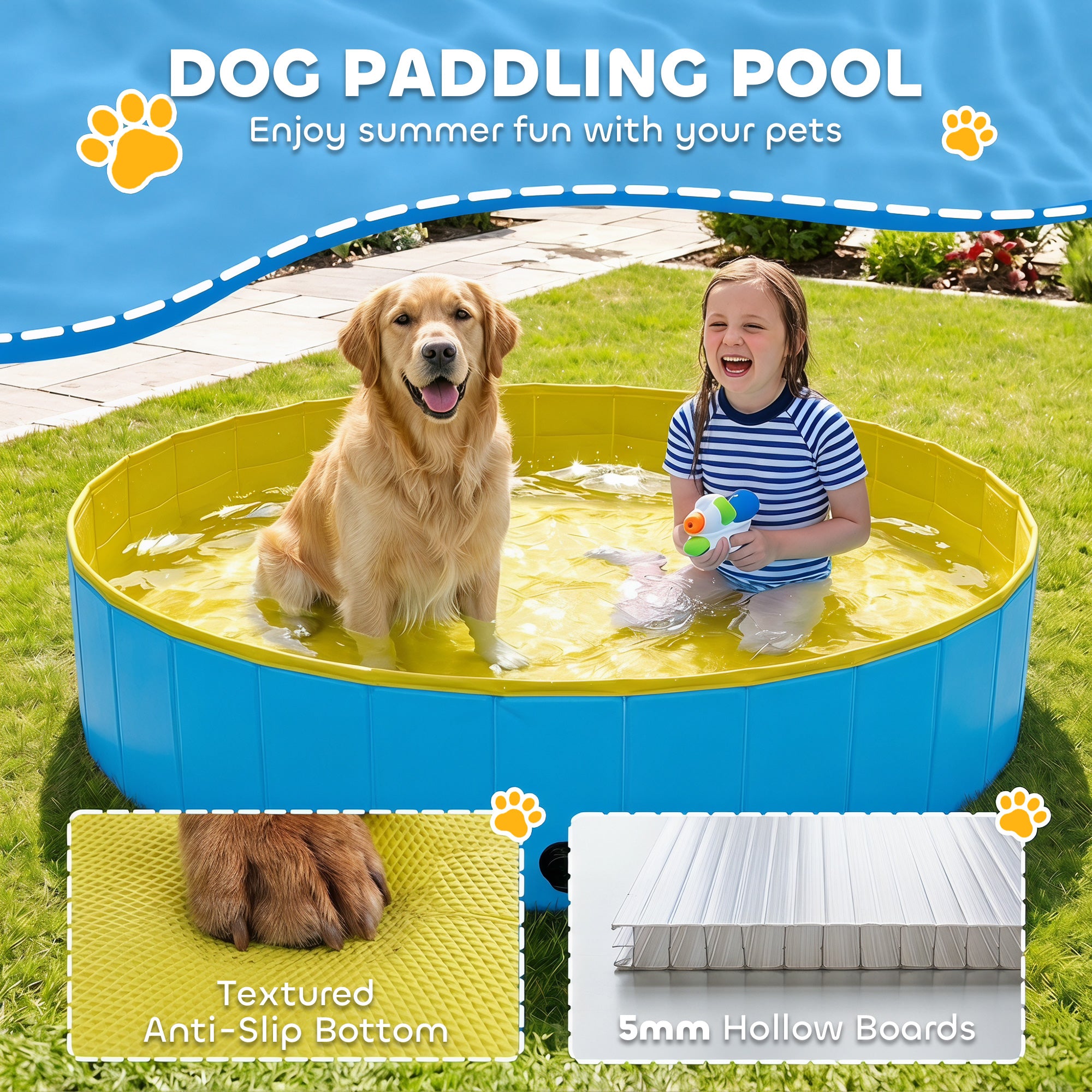 pawhut-piscine-chien-pliable-140-x-30-cm-bleu-et-jaune-avec-base-pvc image 6