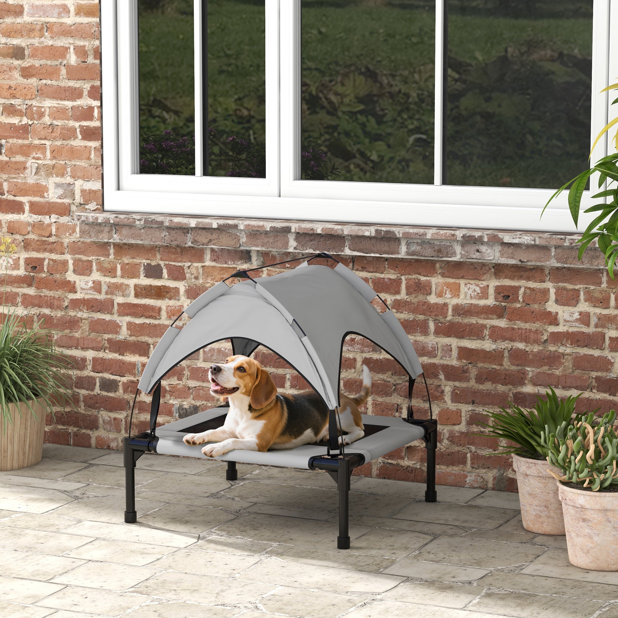 pawhut-lit-sur-lev-pour-chien-avec-auvent-30-x-24-x-27-gris-clair image 3