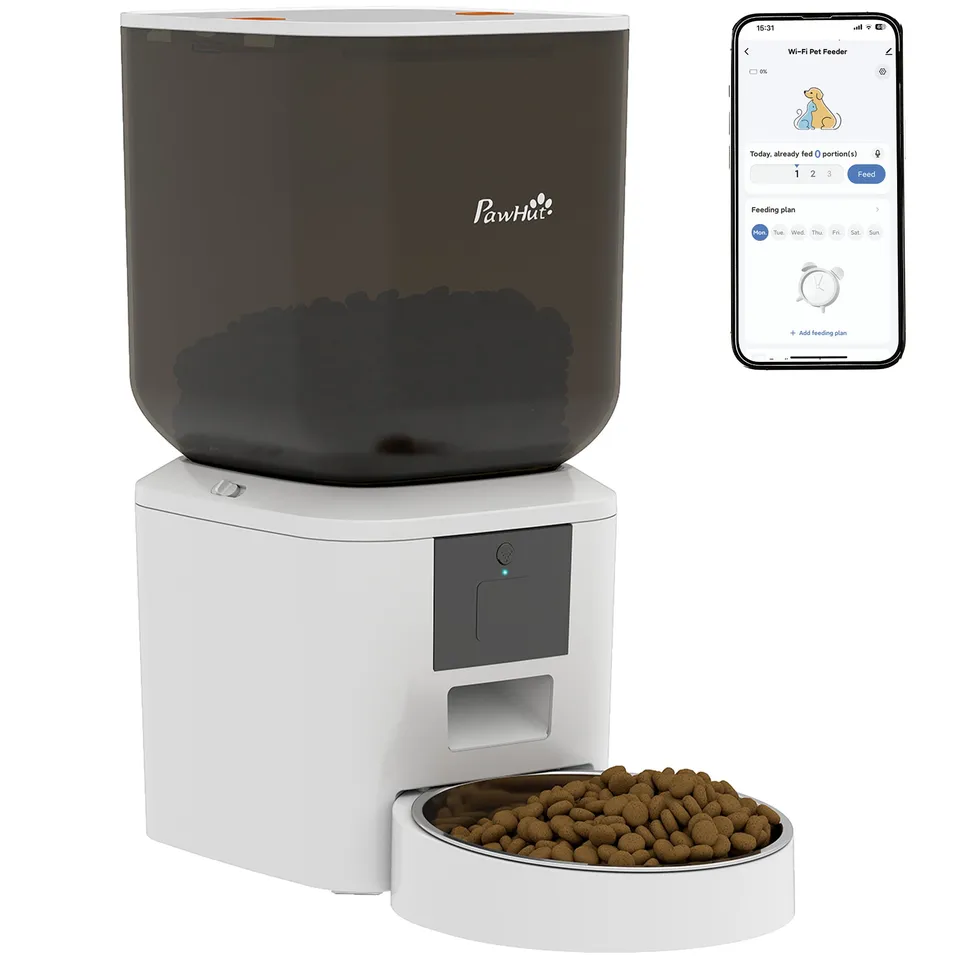 pawhut-distributeur-automatique-croquettes-chat-wifi-smart-8l image 1
