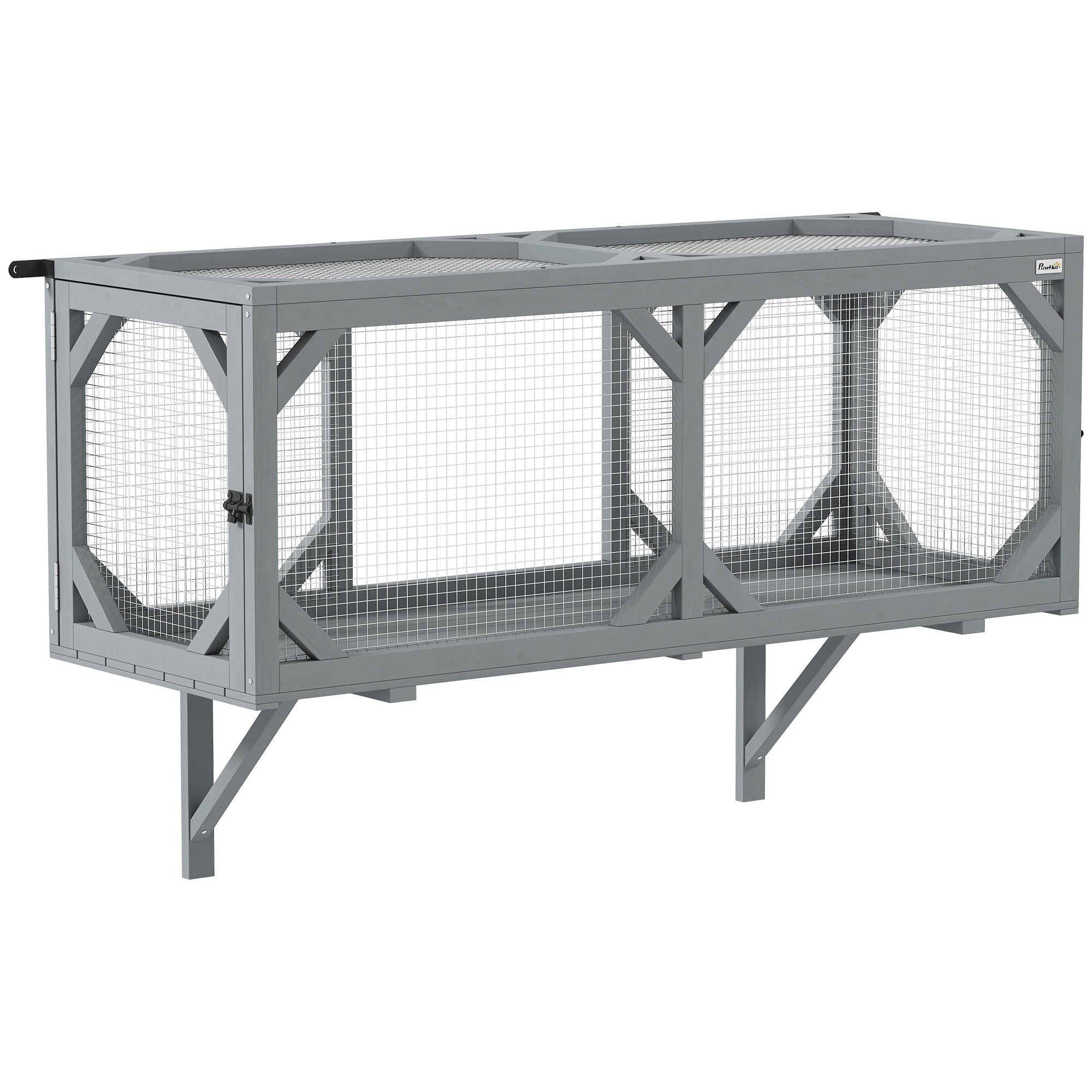 pawhut-tunnel-chat-mural-catio-bois-2-portes-extensible-gris image 1