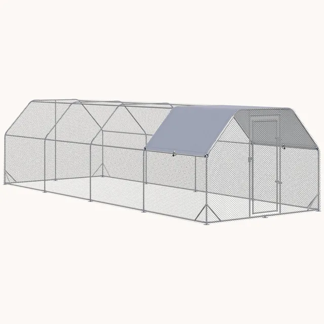 pawhut-enclos-poulailler-m-tallique-walk-in-24-9-x-9-2-argent-avec-b-che-imperm- image 1