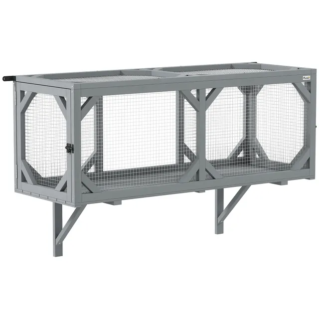 pawhut-tunnel-chat-mural-catio-bois-2-portes-extensible-gris image 1