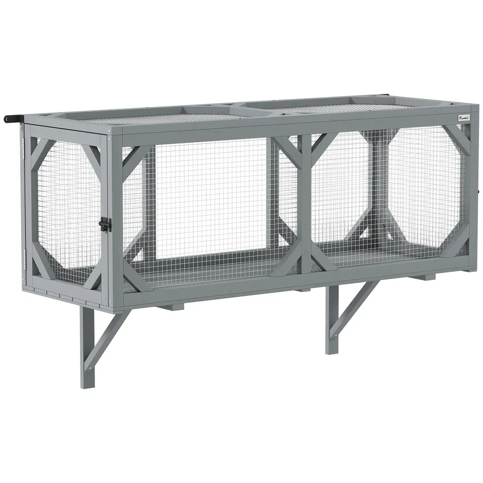 pawhut-tunnel-chat-mural-catio-bois-2-portes-extensible-gris image 1