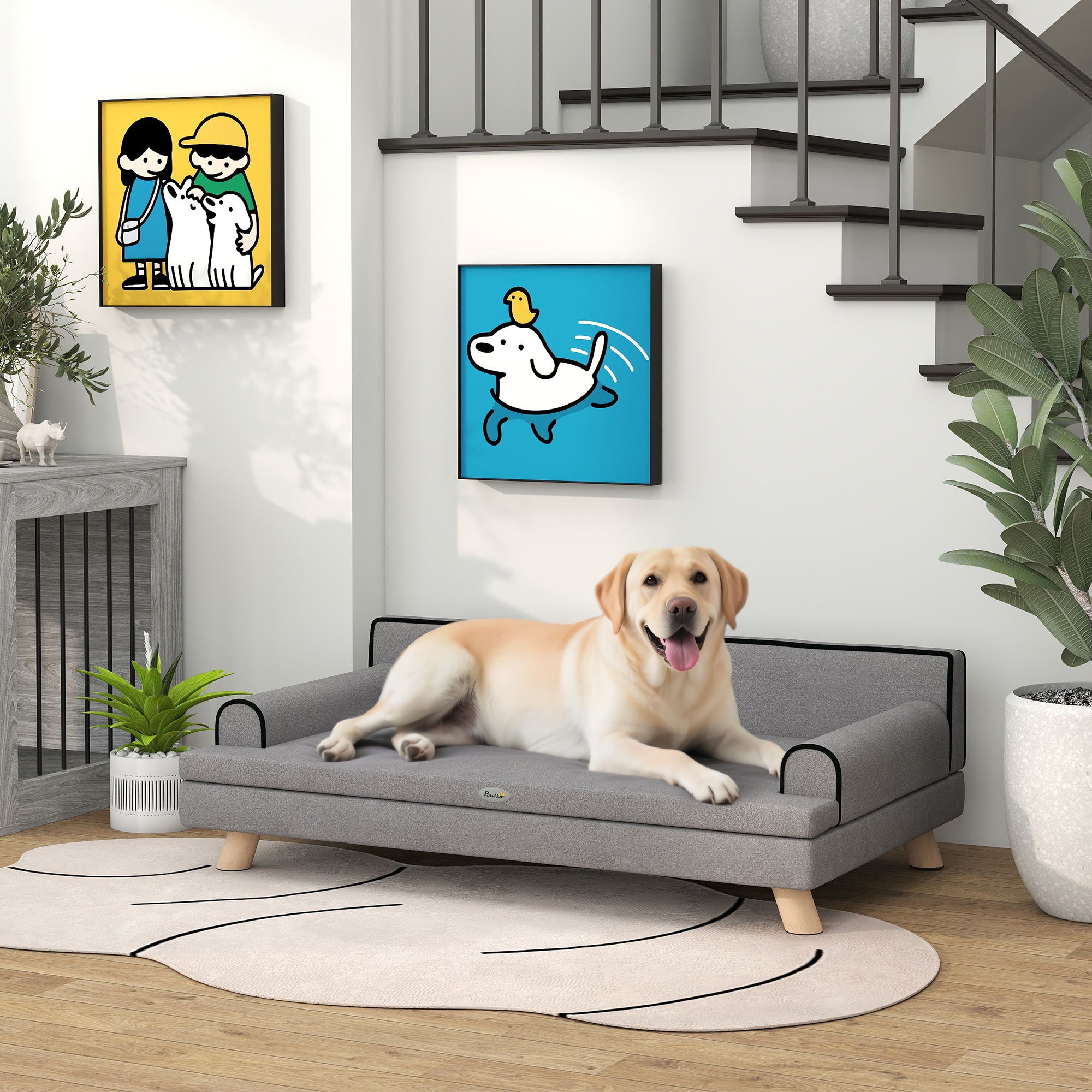 pawhut-canap-sur-lev-avec-coussin-amovible-pour-chiens-moyens-grands-gris-clair image 4
