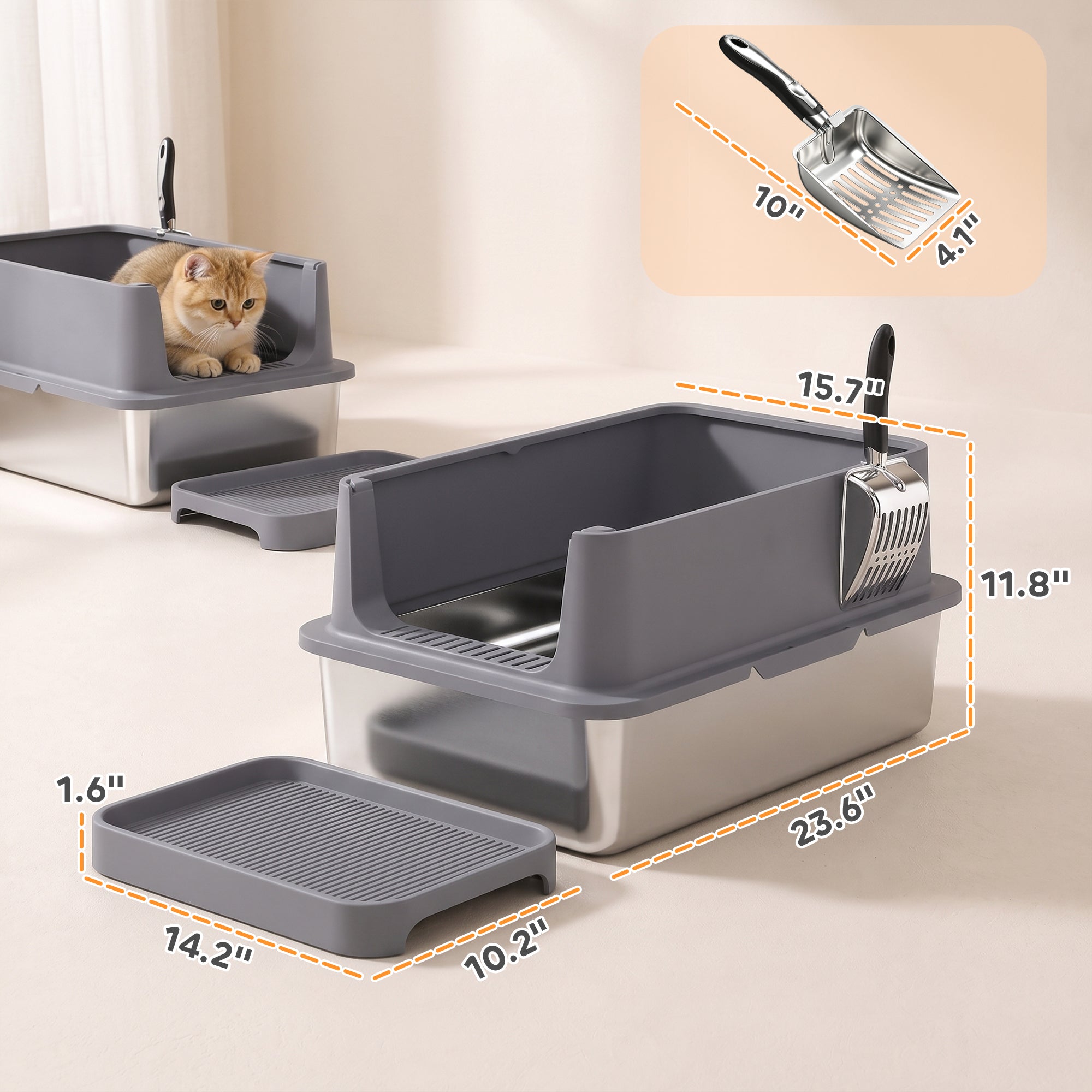 pawhut-bac-liti-re-chat-inox-xl-lot-de-2-avec-marche-antitrace-et-pelles image 5