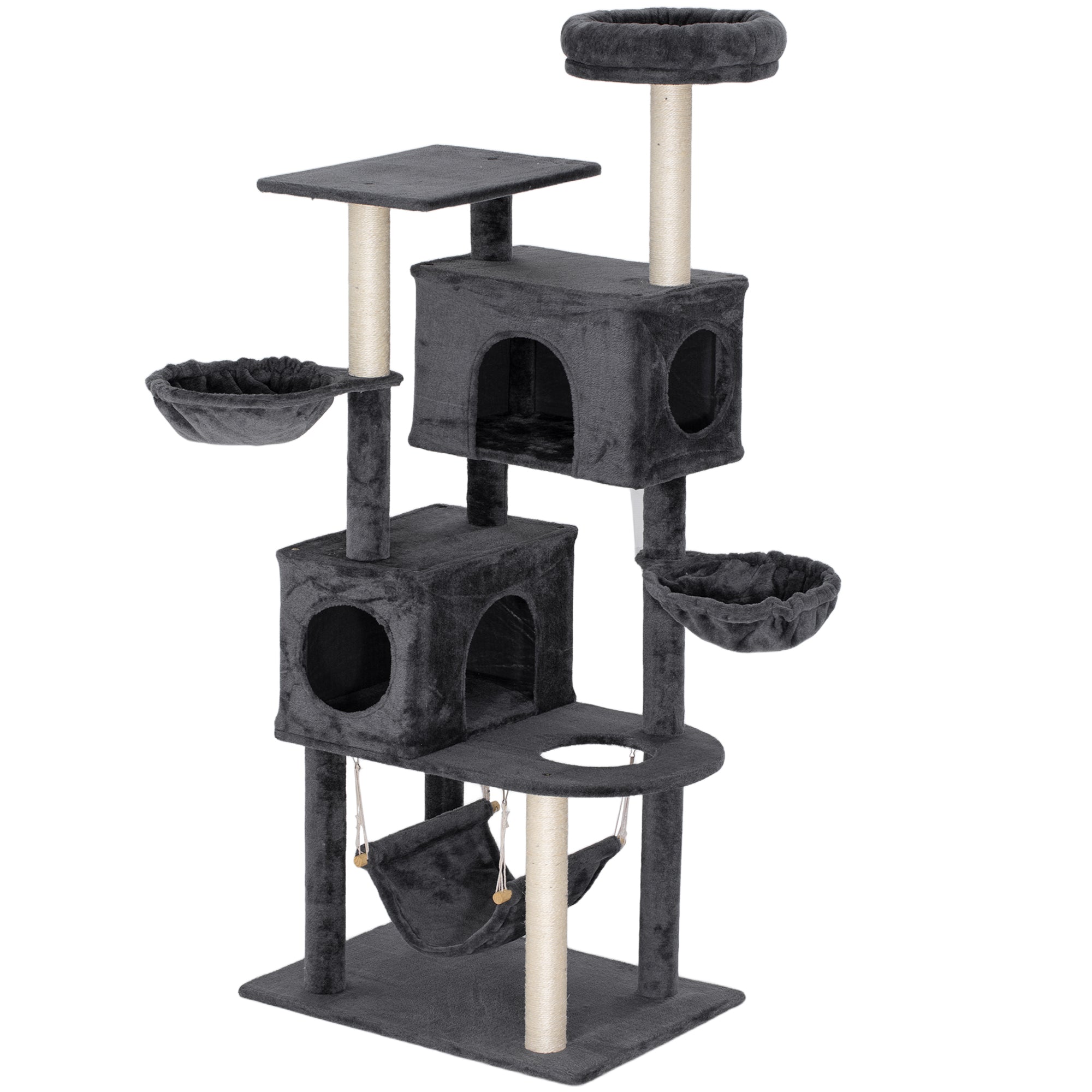 pawhut-arbre-chat-66-avec-2-niches-3-hamacs-et-perchoir-gris-fonc image 2