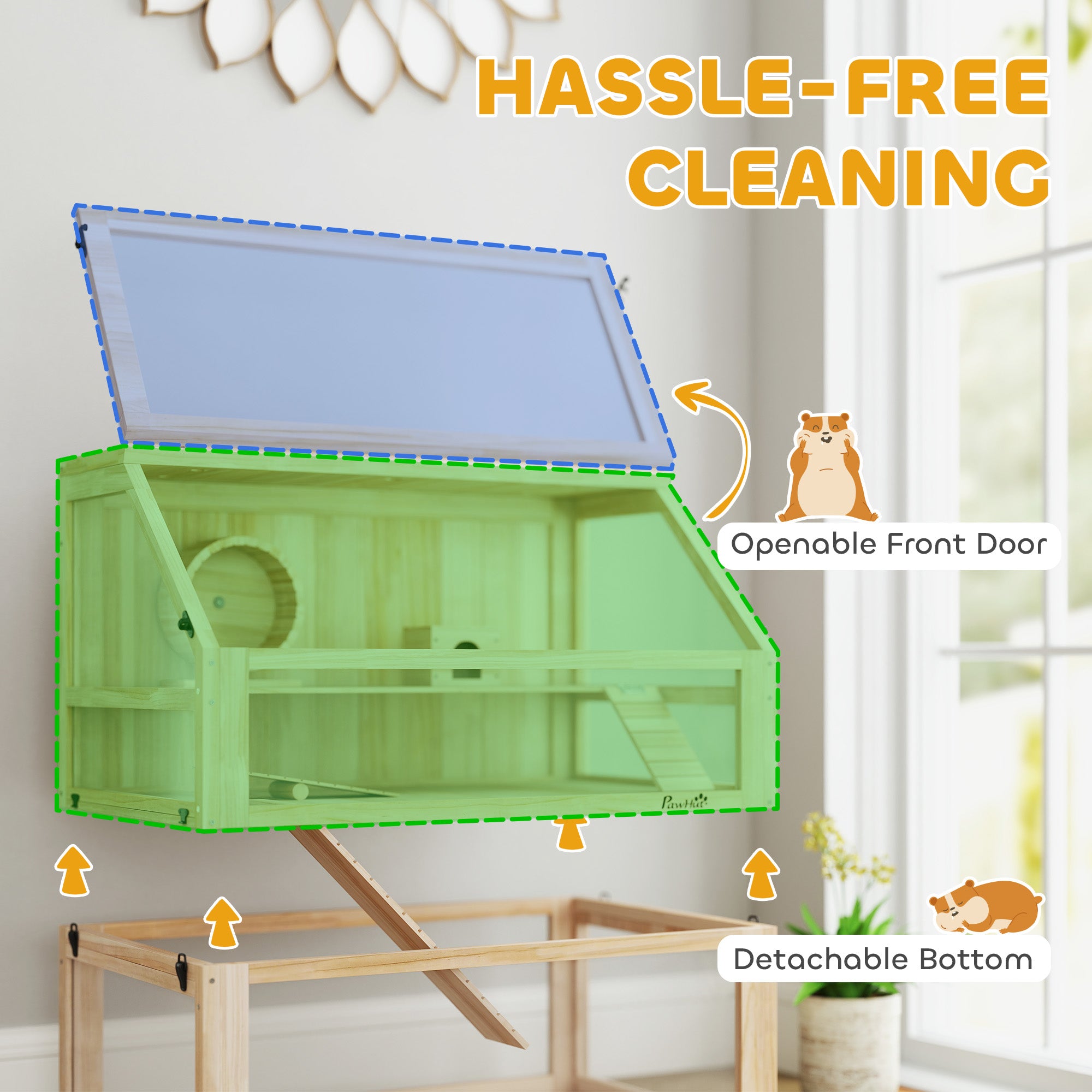 pawhut-cage-pour-hamster-en-bois-3-tages-avec-roue-maison-et-rampes-80-x-50-x-76 image 8