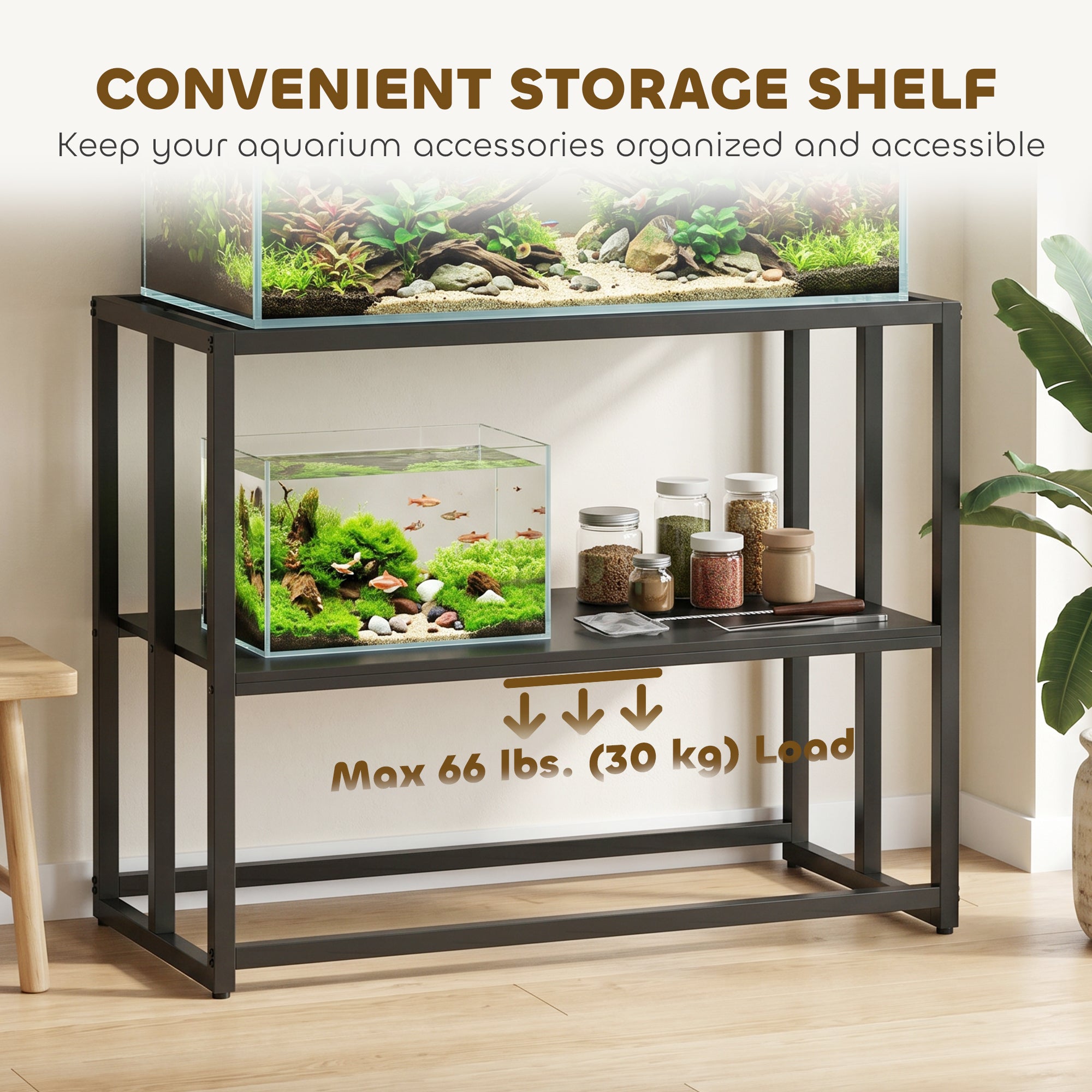 pawhut-meuble-support-aquarium-40-gallons-acier-avec-tag-re-93-x-47-x-76-cm-noir image 7