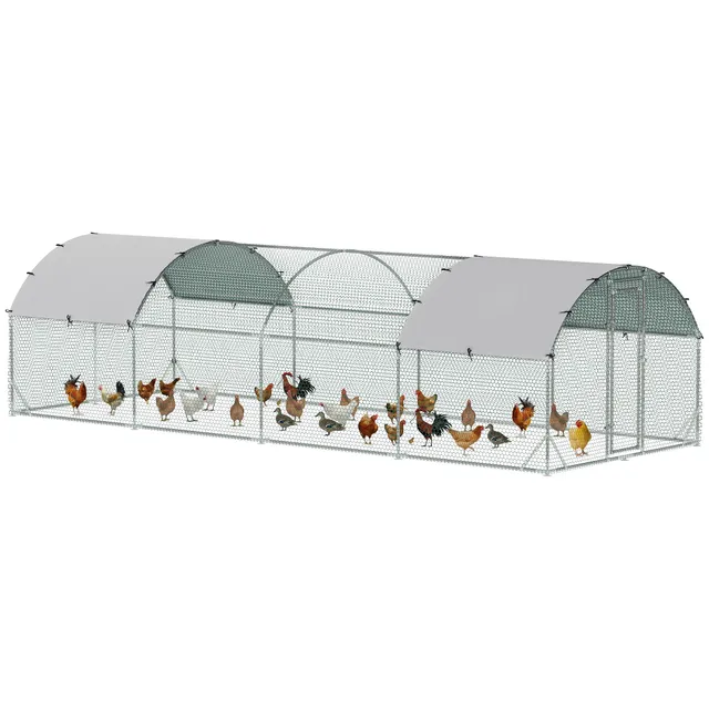 pawhut-parcours-poules-7-6-x-2-8-x-2-m-avec-protection-uv-et-porte-verrouillable image 1