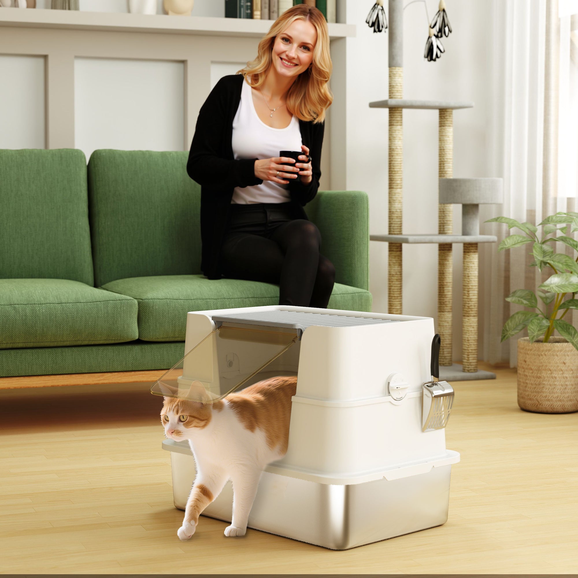 pawhut-bac-liti-re-couvert-xxl-en-inox-avec-pelle-gris-clair image 4