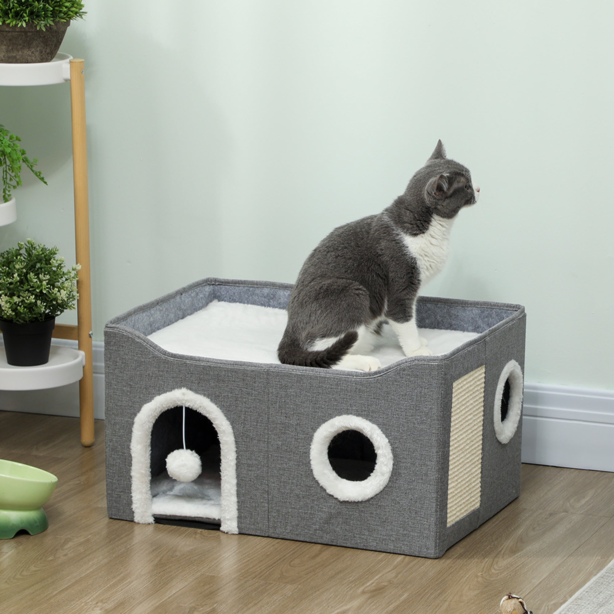 pawhut-maison-pour-chat-cosy-avec-griffoir-coussin-et-design-pliable image 3