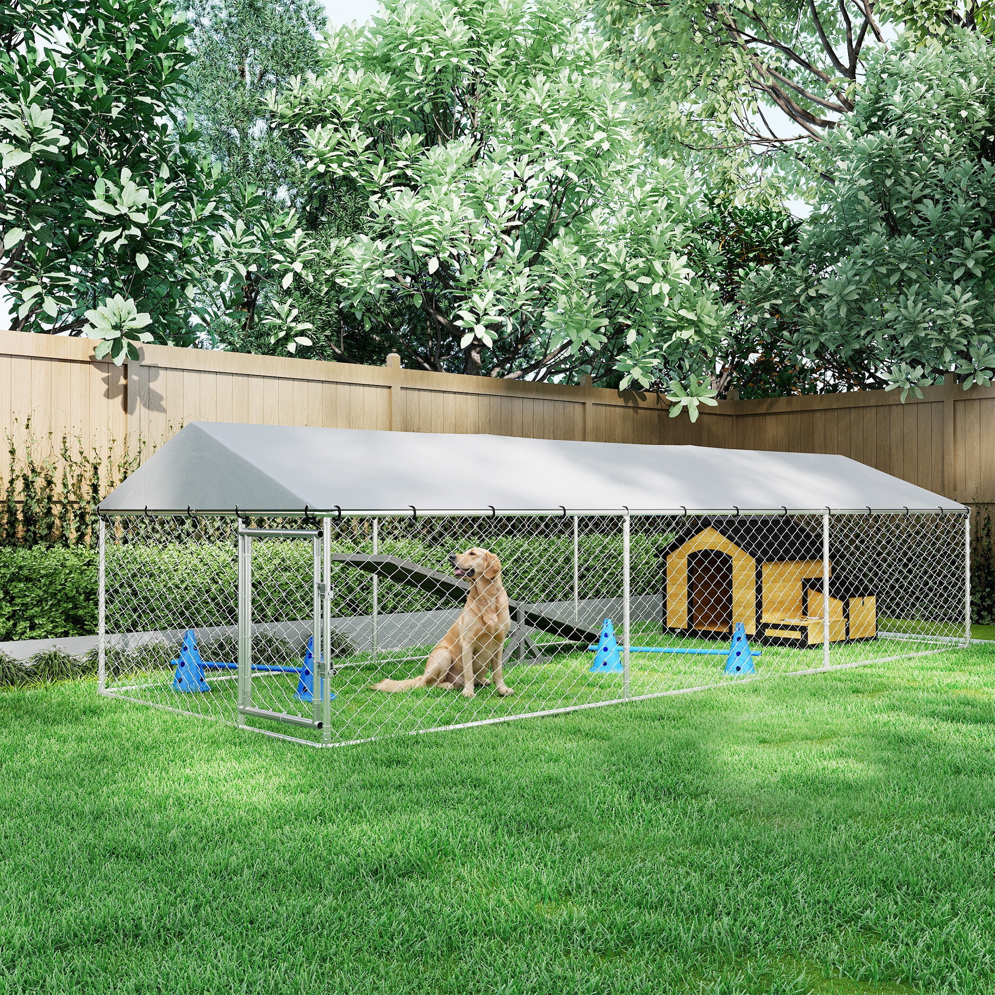 pawhut-enclos-pour-chien-ext-rieur-en-acier-galvanis-avec-toit-imperm-able-et-do image 4