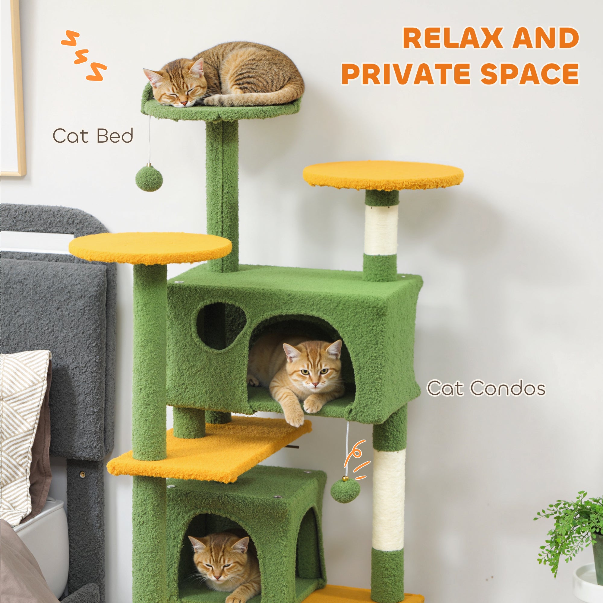 pawhut-arbre-chat-137-cm-vert-avec-2-niches-rampe-hamac-et-griffoir-sisal image 7