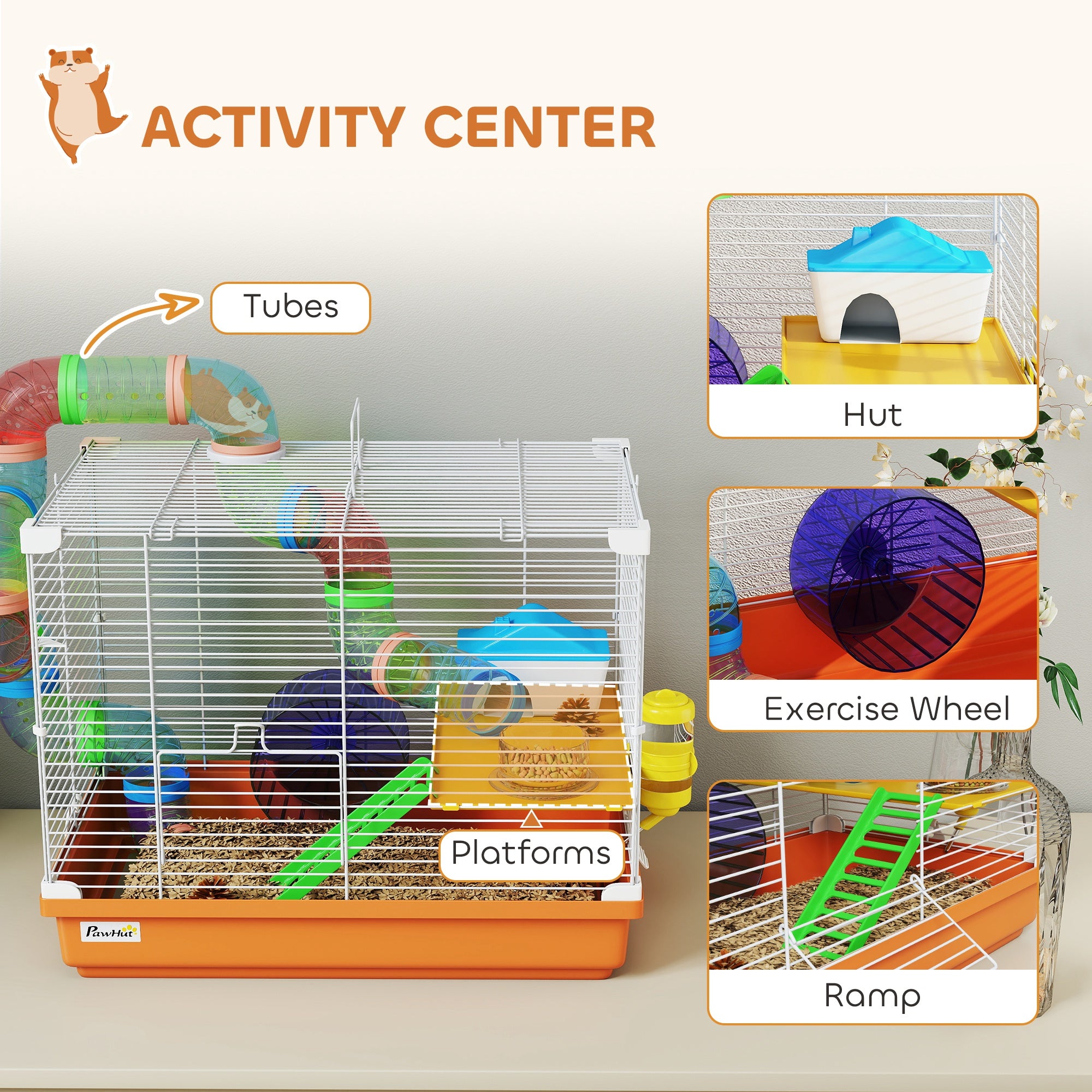 pawhut-cage-hamster-2-niveaux-18-avec-tunnels-et-accessoires-orange image 6
